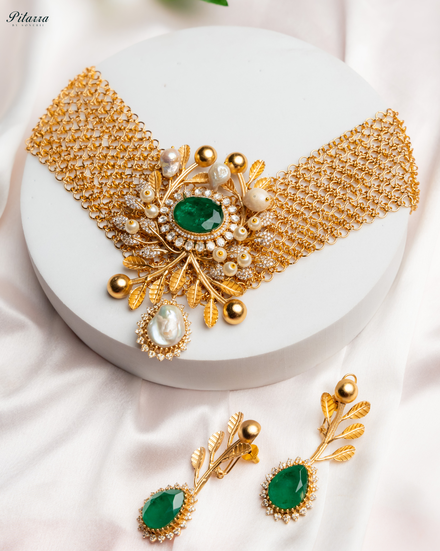 Green Crystal Indo Western Necklace Set