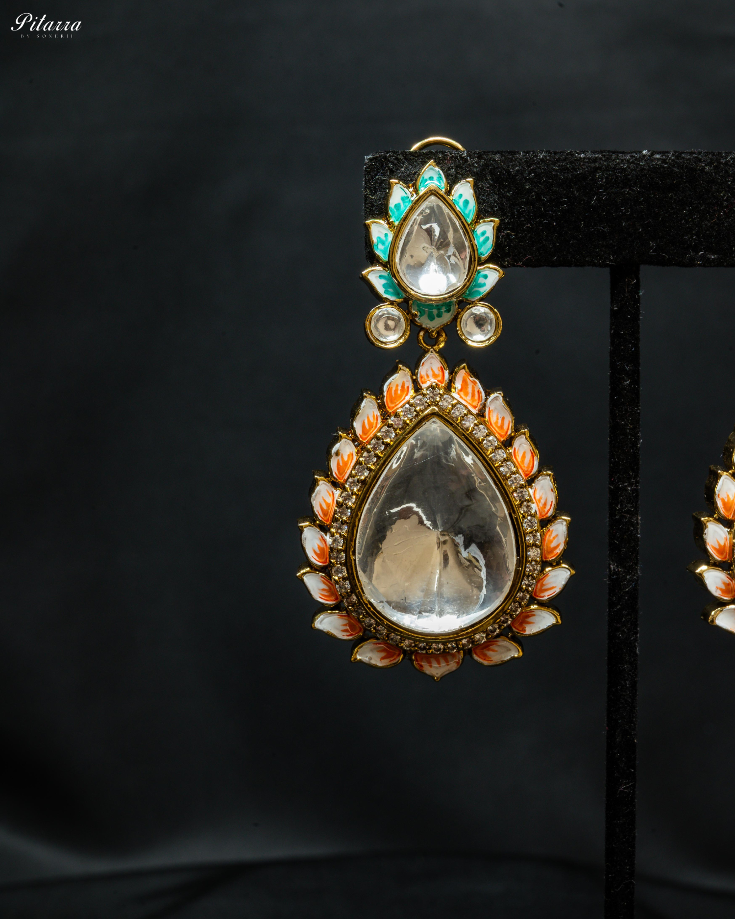Pitarra Orange Polki Kundan Dangle Earrings