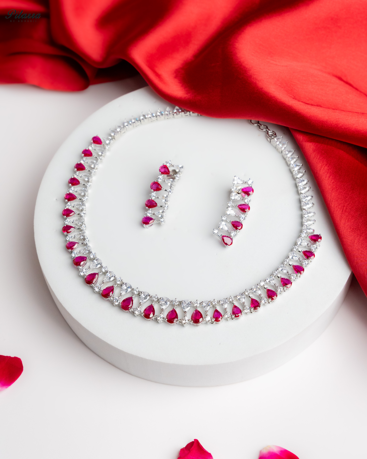 Red Drop CZ Necklace Set