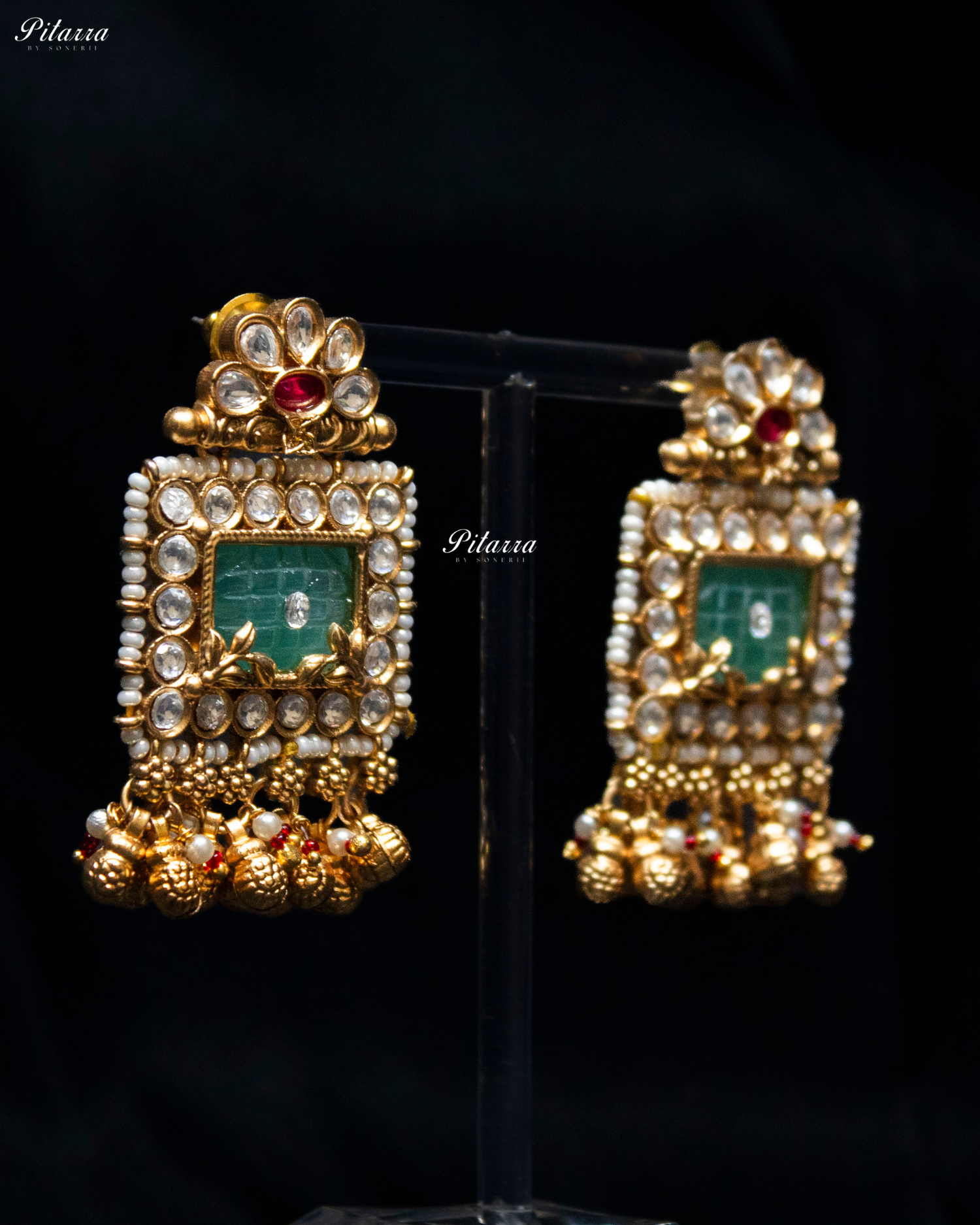 Emerald Stone Rajwad Kundan Choker Necklace Set