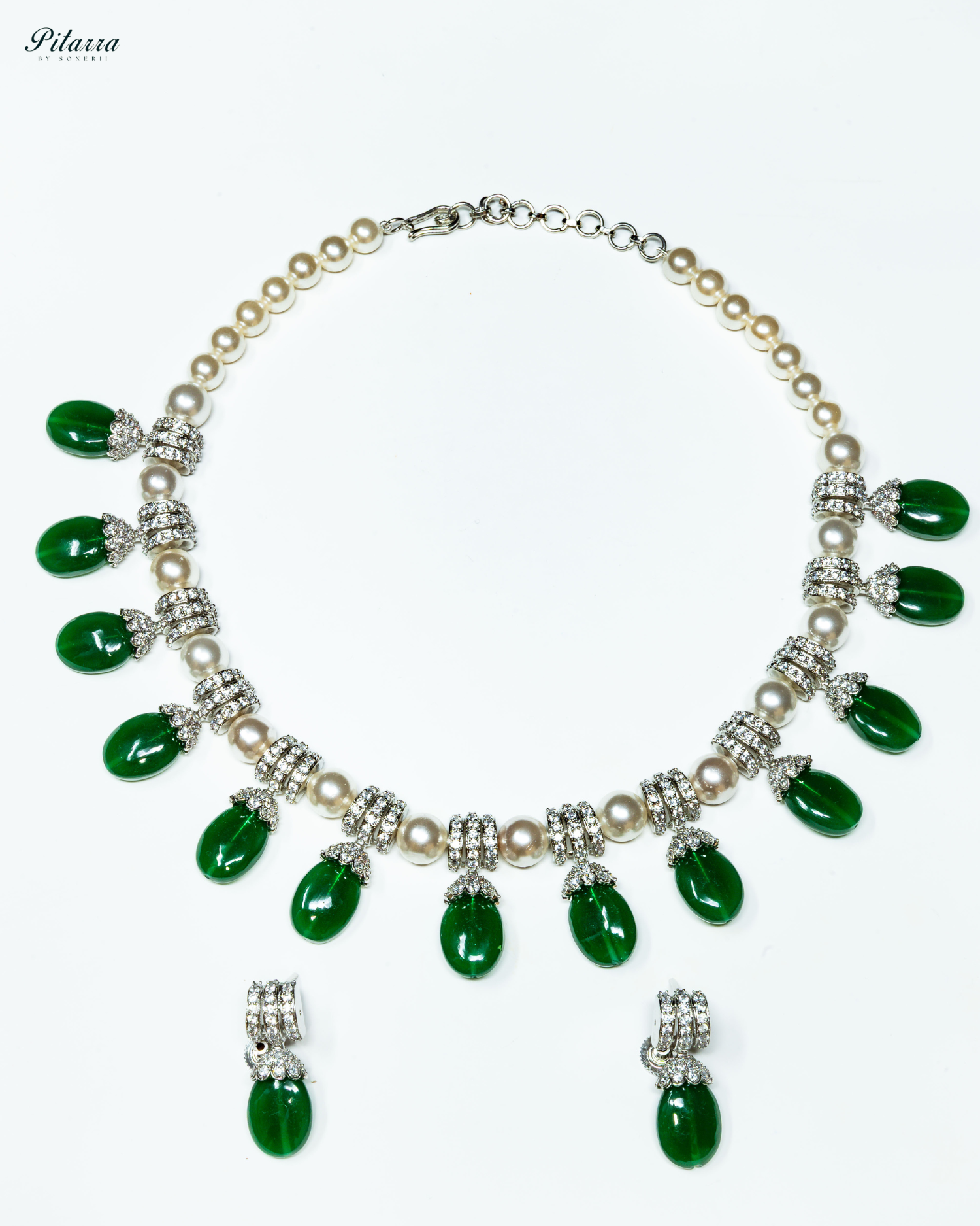 Emerald Green Drop Pearl Necklace Set