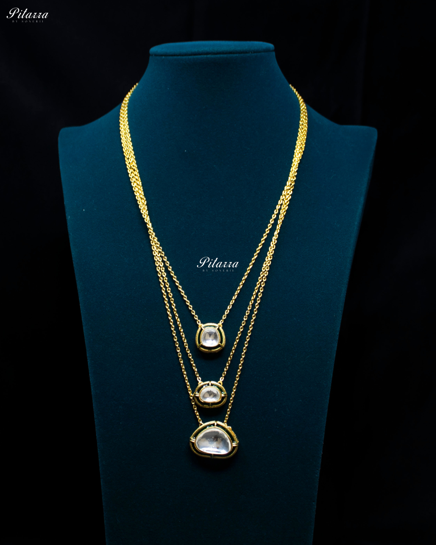 Three Layered Cascade Kundan Chain Necklace