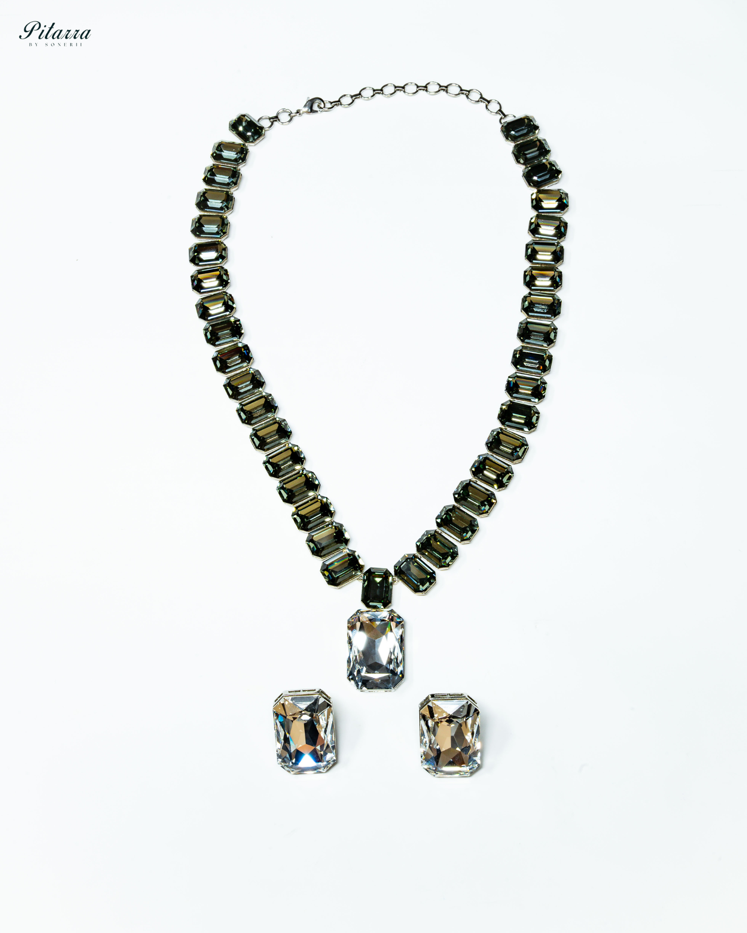 White Stone Square Grey Crystal Necklace Set