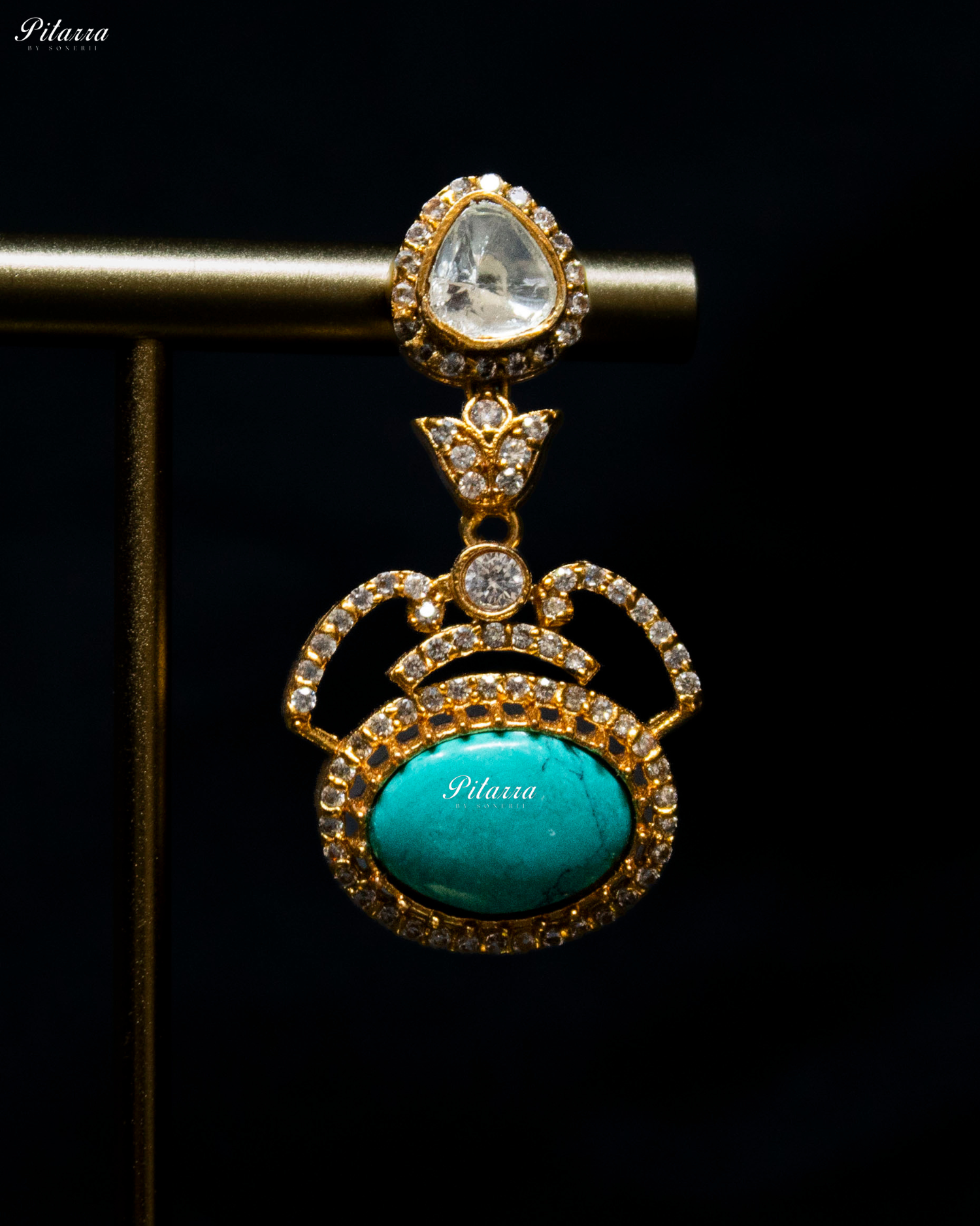 Pitarra Turquoise Blue Stones Moissanite Kundan Necklace Set