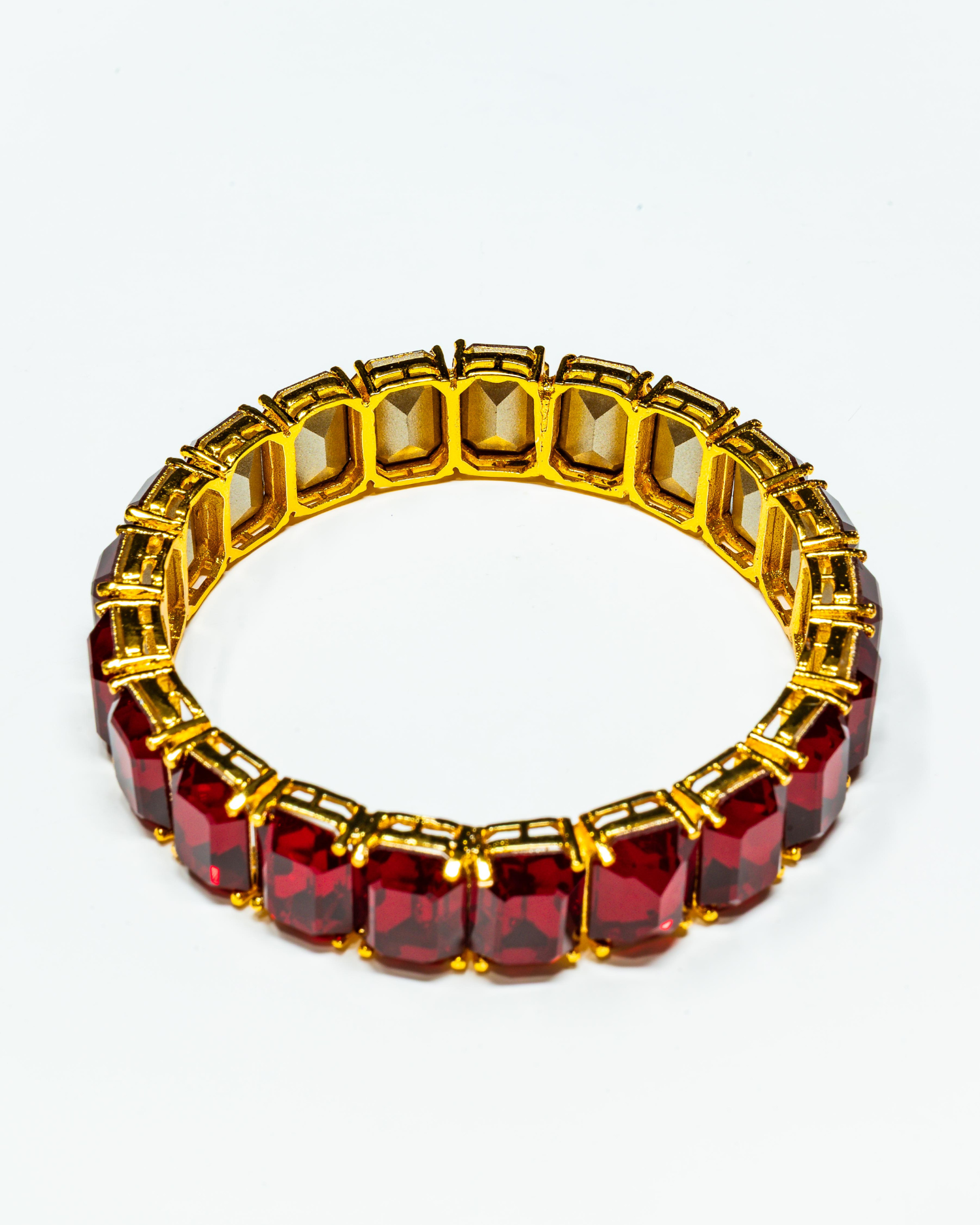 Ruby Red Square Stone Crystal Bracelet