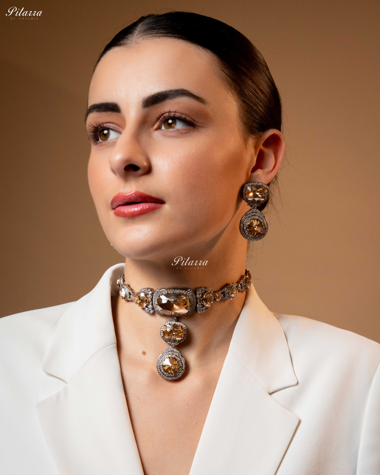 Yellow Three Stone Crystal Choker Set