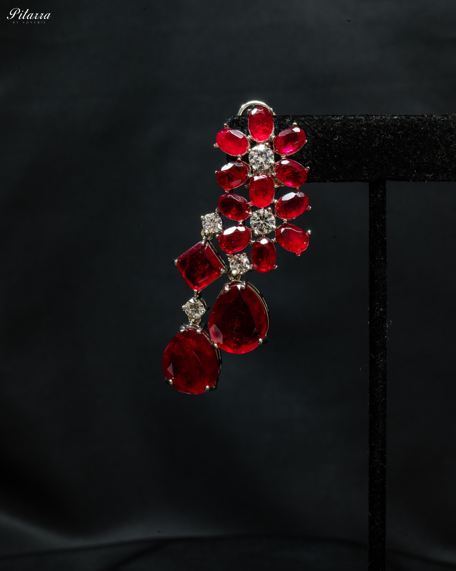 Silver Finish Red Crystal Dangler Earrings