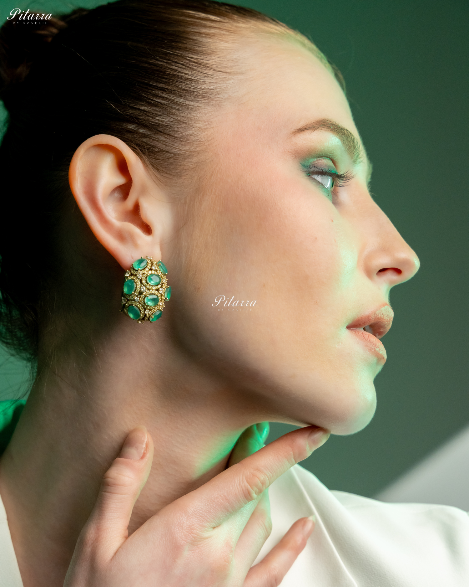 Green Stone Golden Crystal Stud Earrings