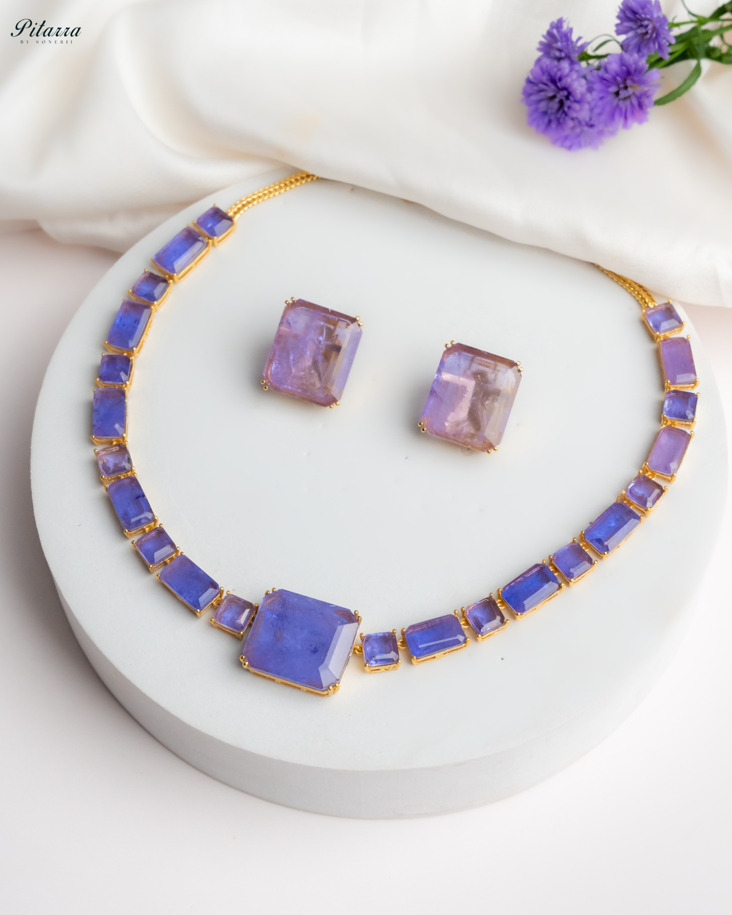 Blue Square Cubic Zirconia Necklace Set