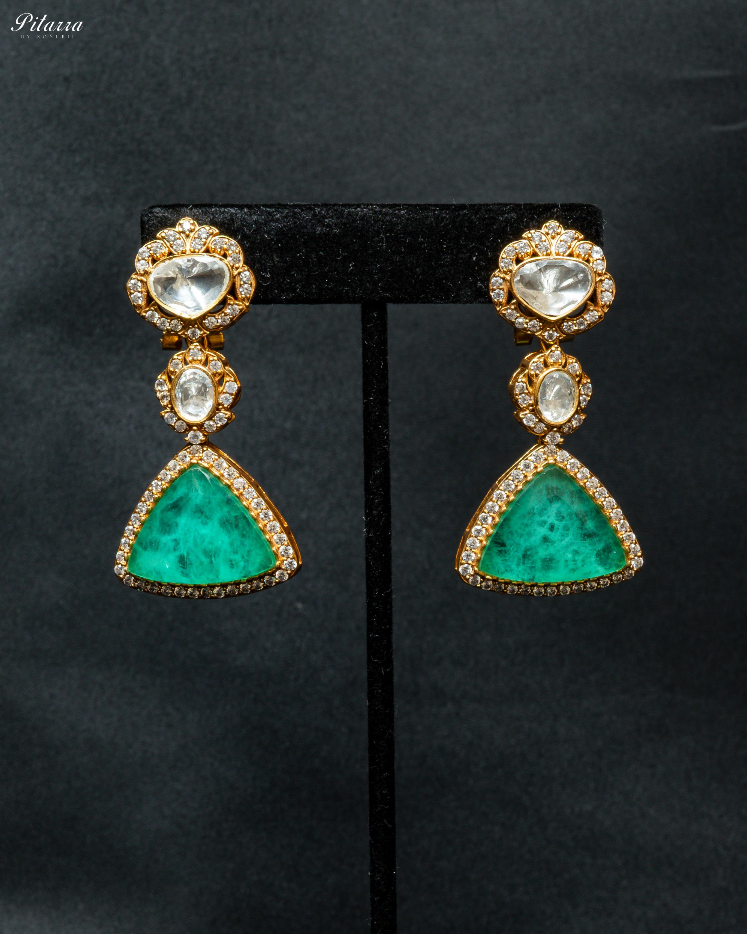 Green Stone Golden Traditional Kundan Necklace Set