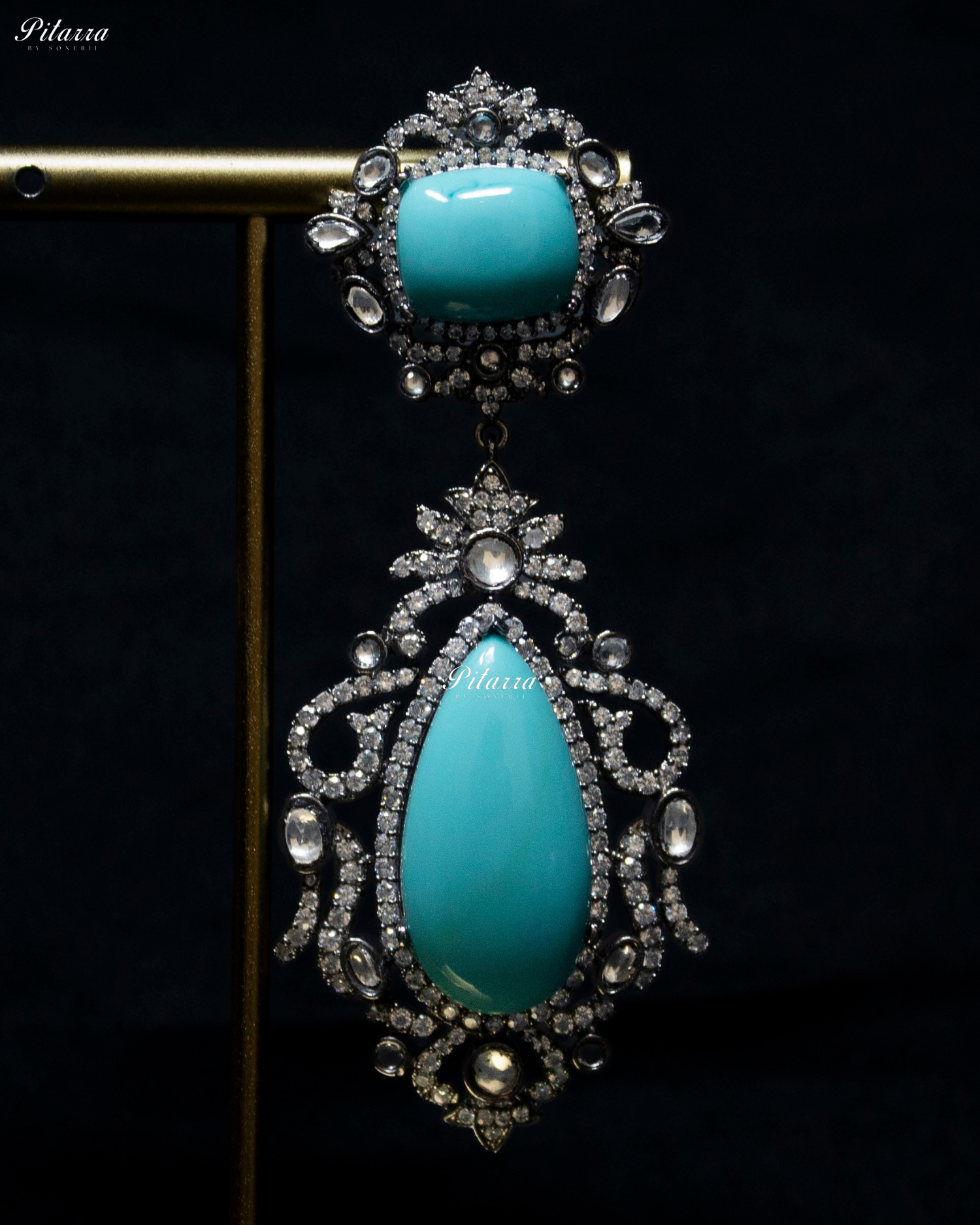Turquoise Blue Stone Victorian Kundan Necklace Set
