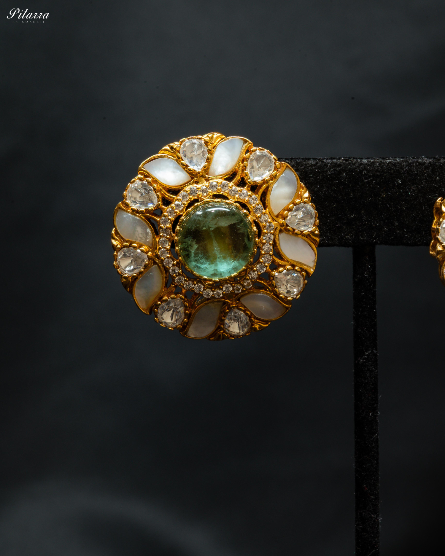 Green Moissanite Classic Traditional Kundan Stud Earrings