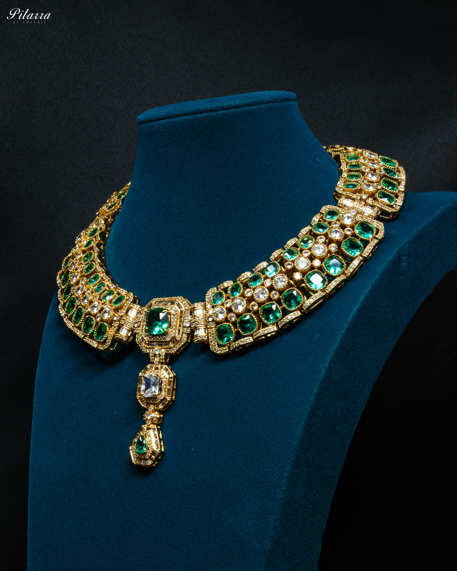 Teal Stone Victorian Kundan Necklace Set