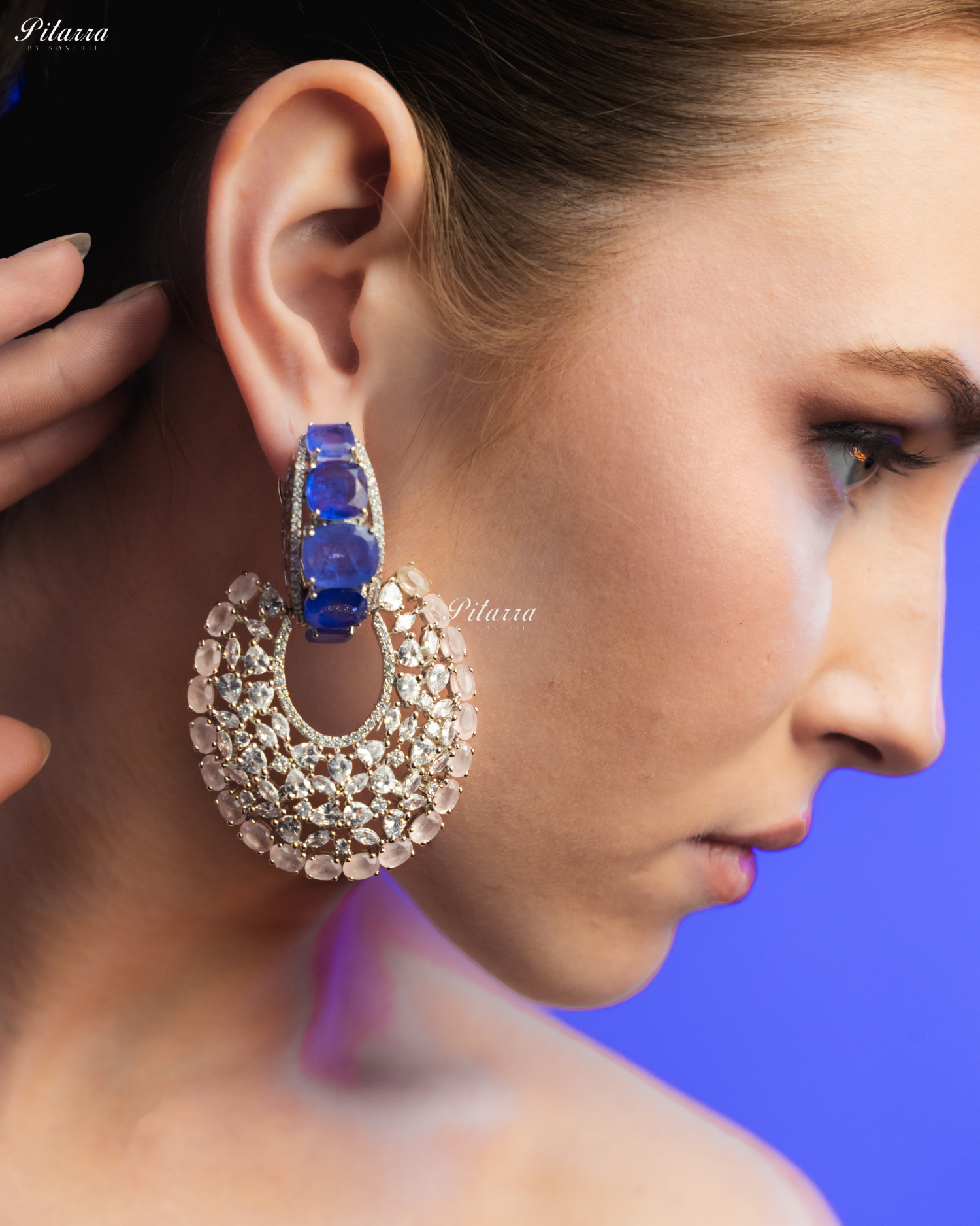 Blue Stone White Layer Cubic Zirconia Dangler Earrings