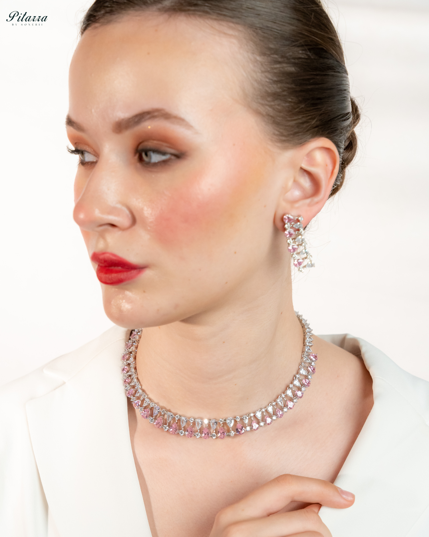 Pink Drop CZ Necklace Set