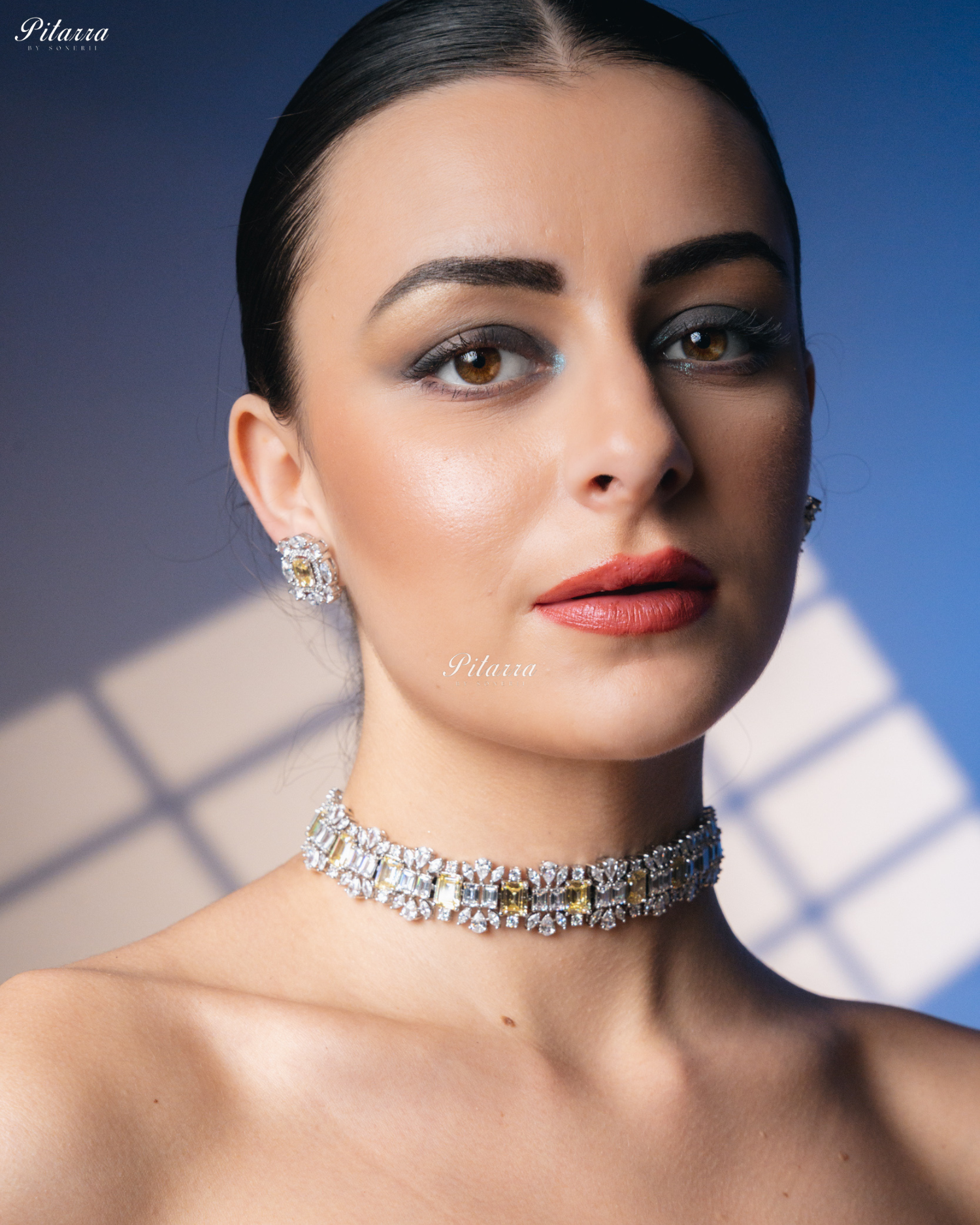 Yellow Stone Silver Plated CZ Necklace Set