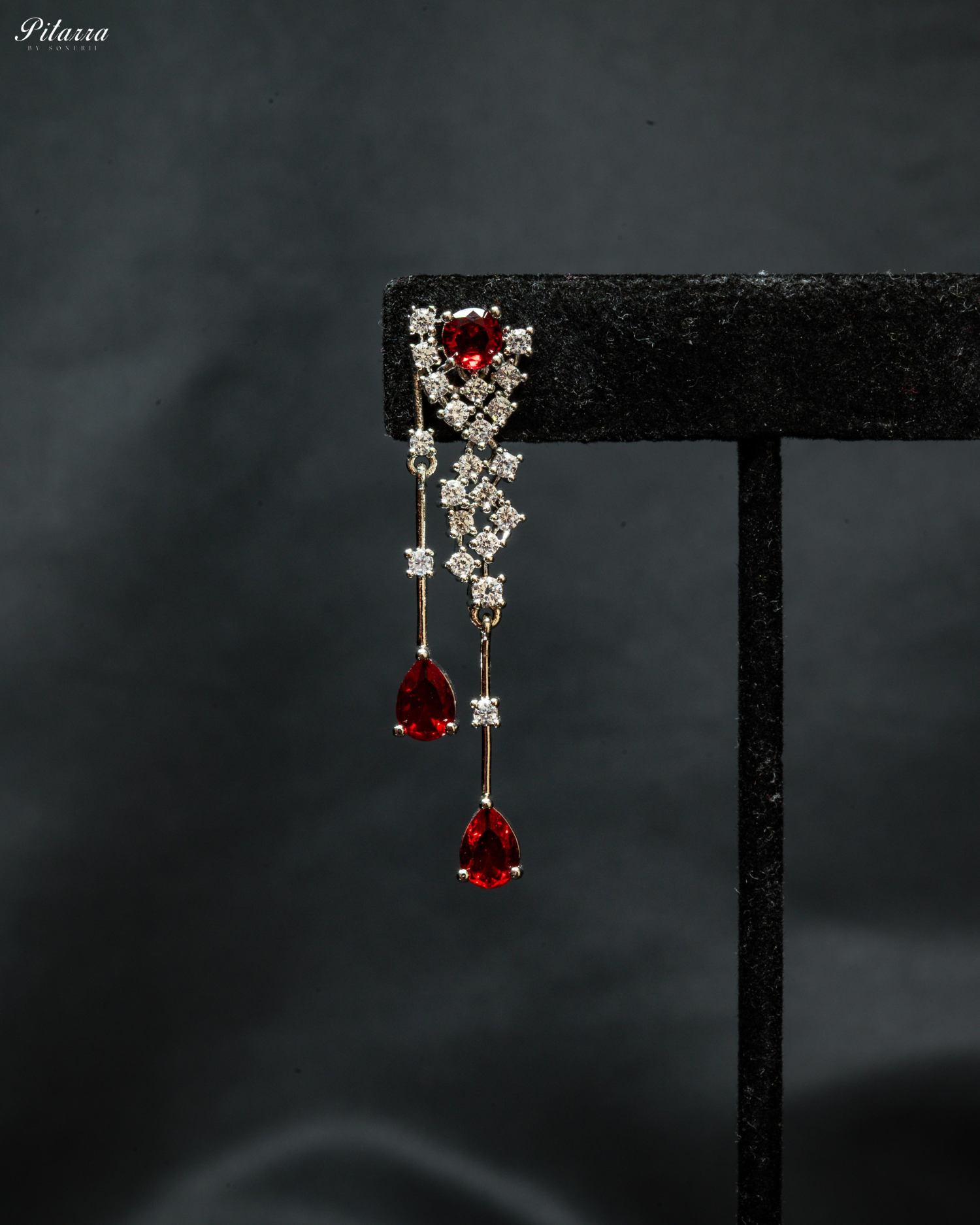 Red Drop Stone Cubic Zircon Dangle Earrings