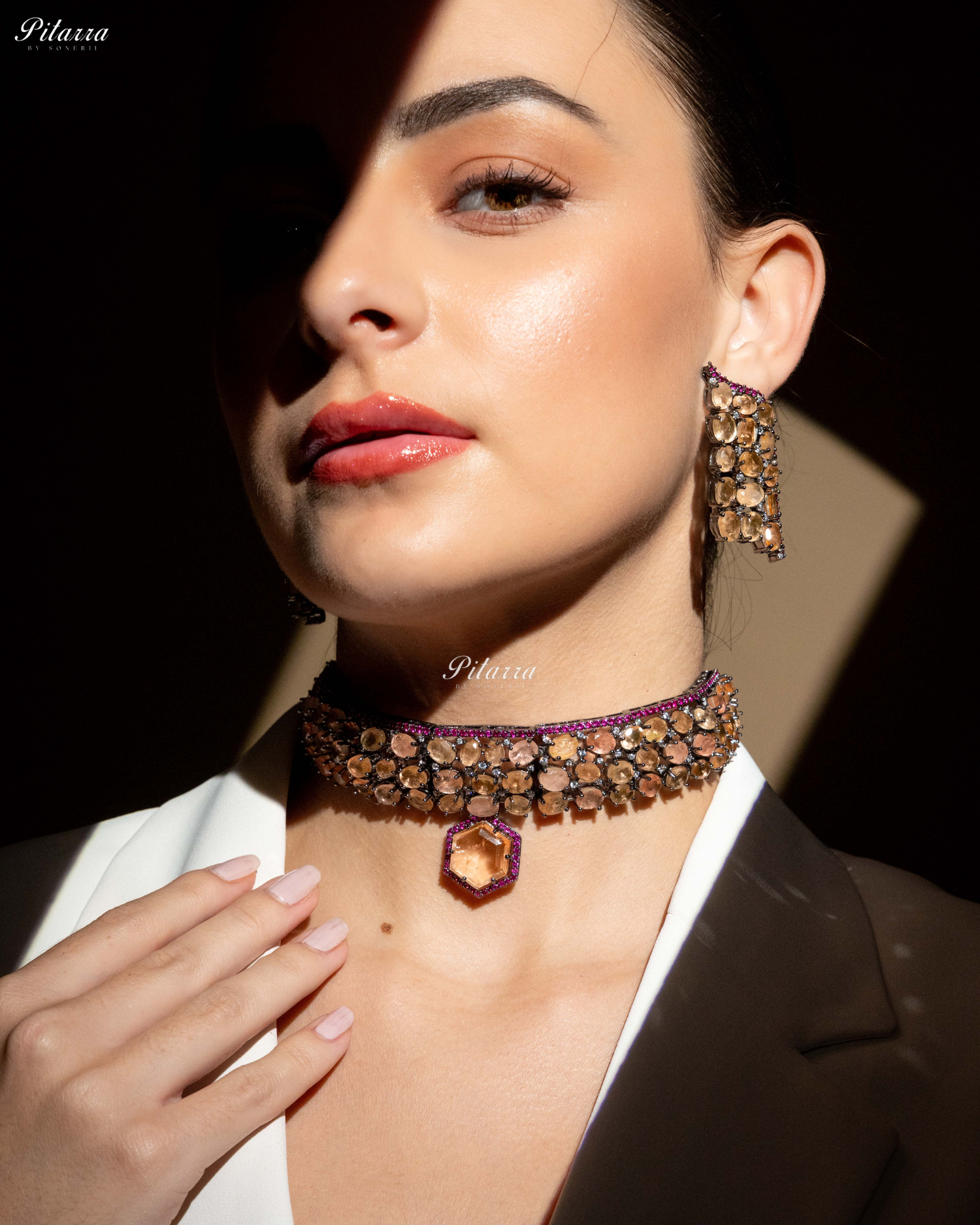 Golden Stone Purple Lining Crystal Choker Set