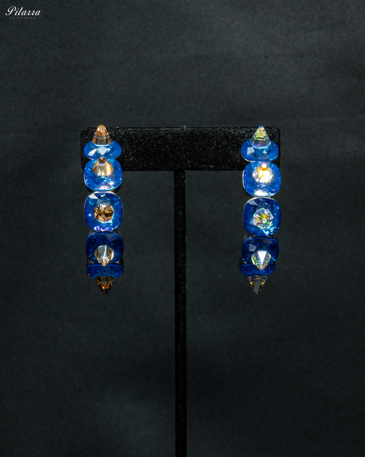Blue Stone Pyramid Cut Crystal Dangle Earrings