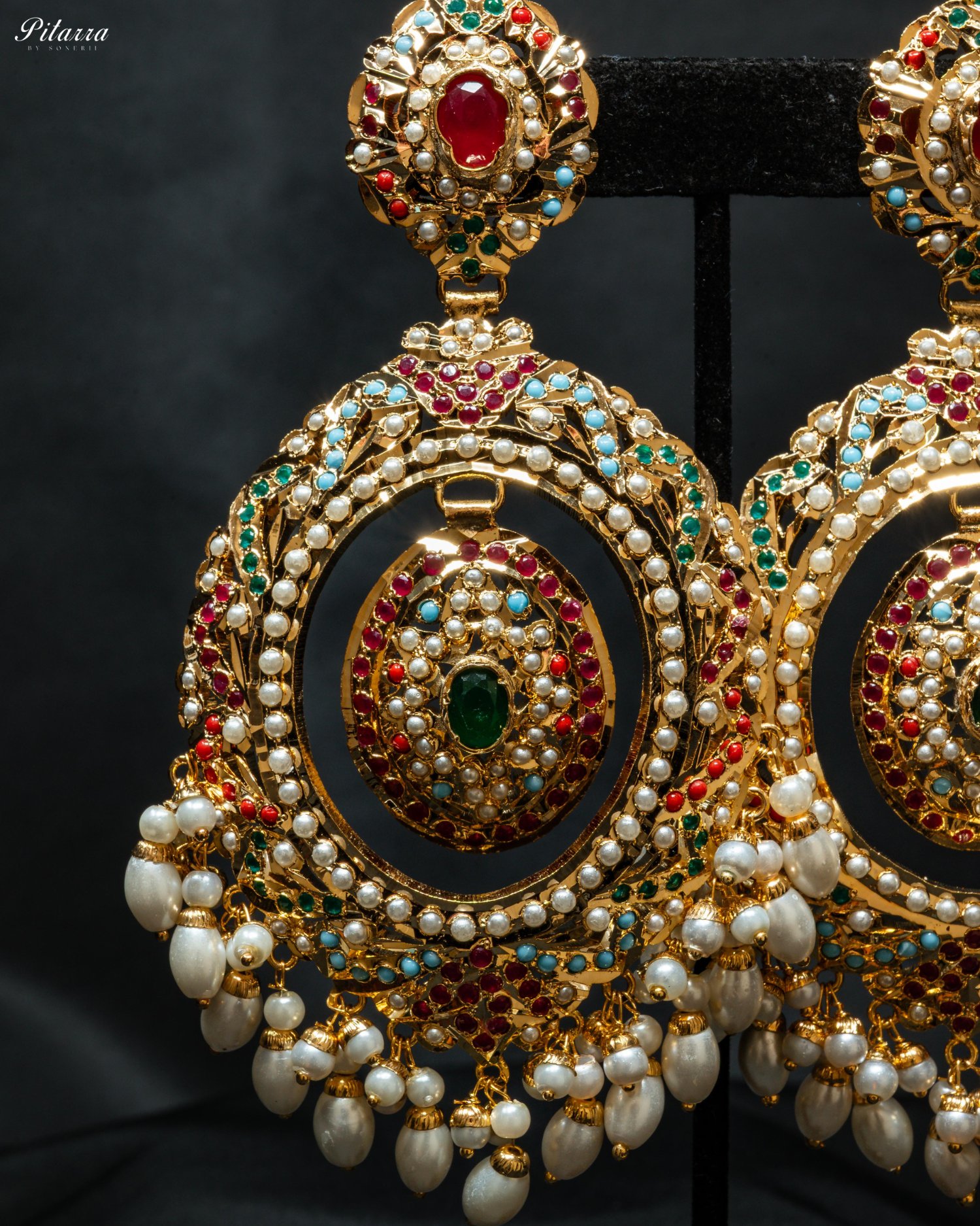 Multicolor Heritage Drop Beads Jadau Chandbali Earrings
