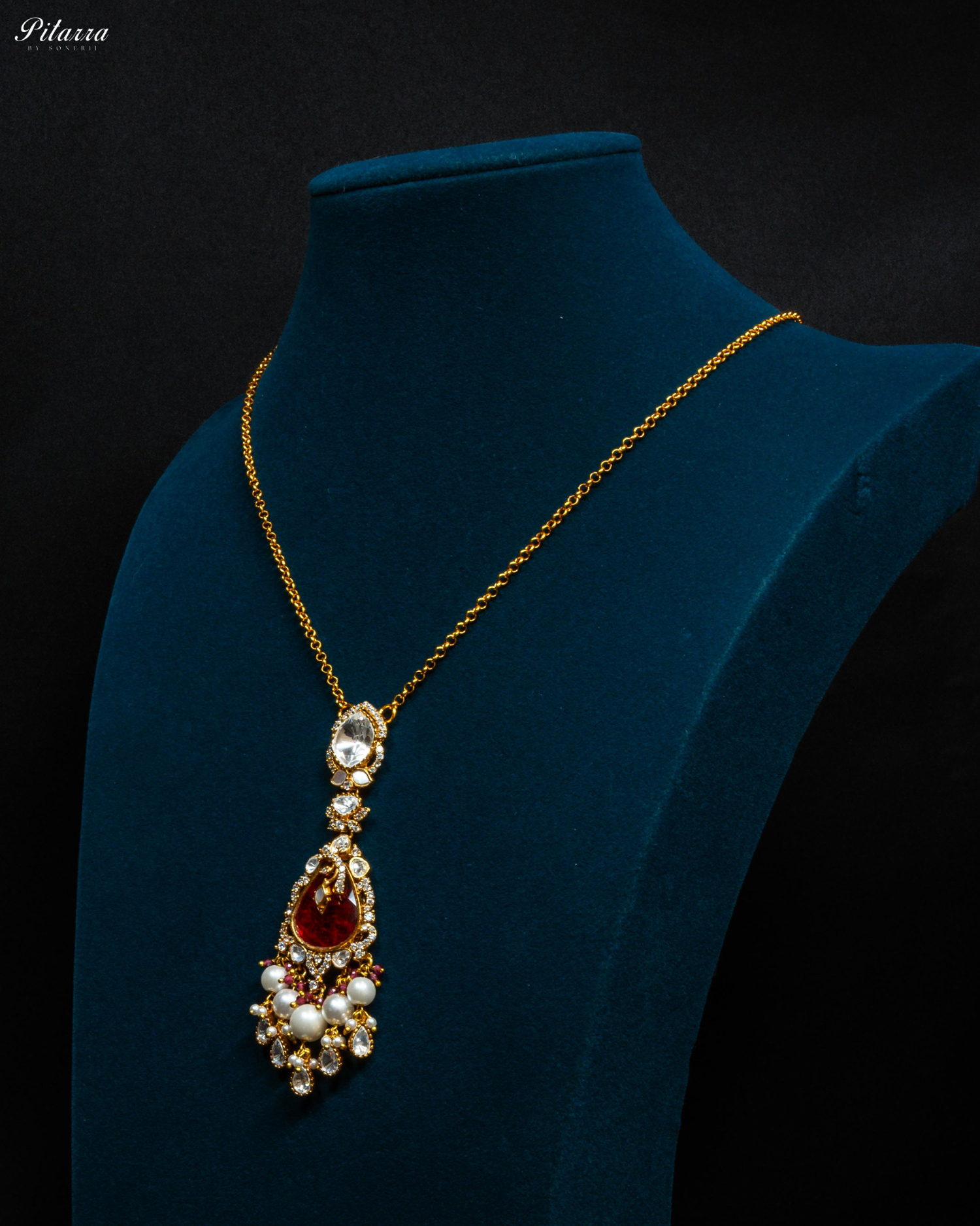 Red Stone Gold Plated Beaded Traditional Necklace Set