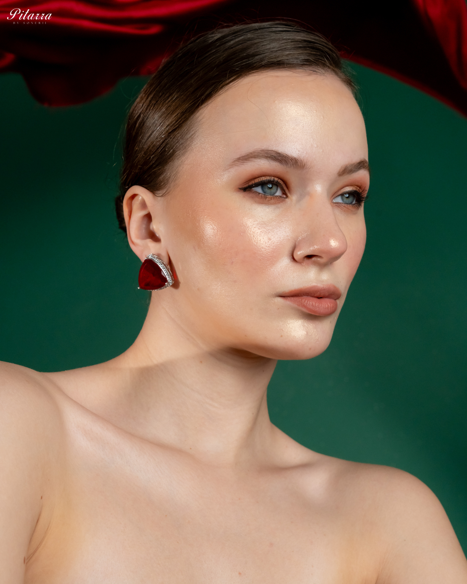 Red Colored Stone CZ Earrings