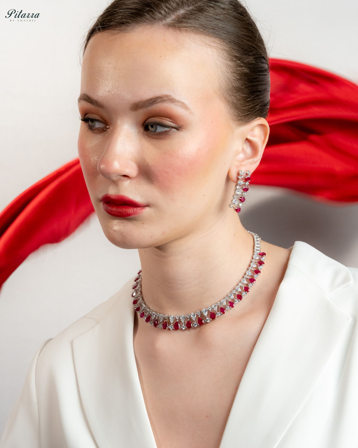 Red Drop CZ Necklace Set