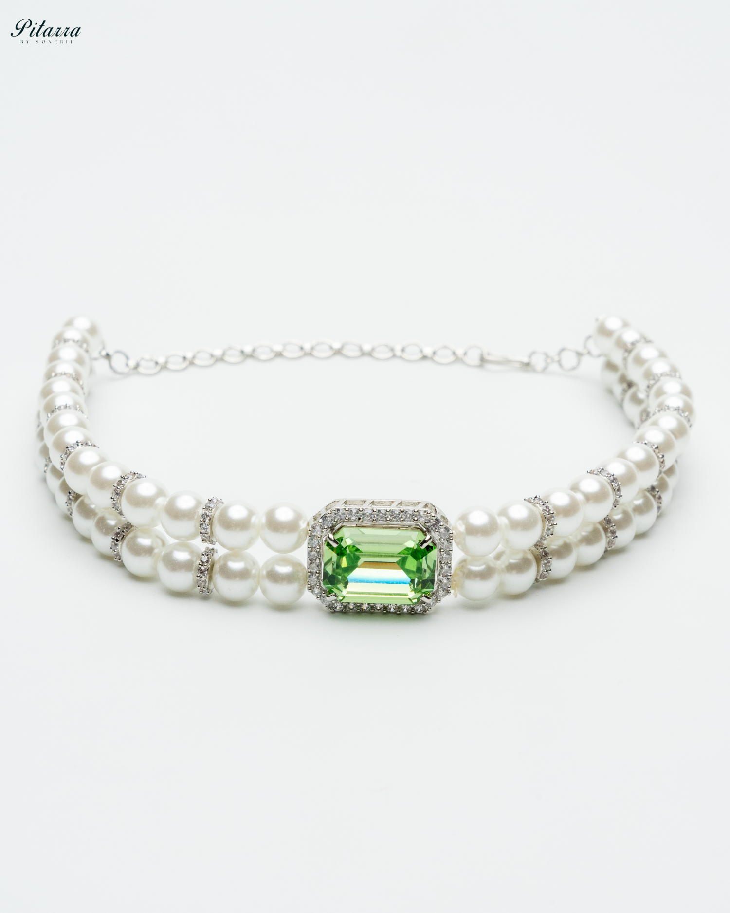 Green Stone Two Layer Pearl Choker