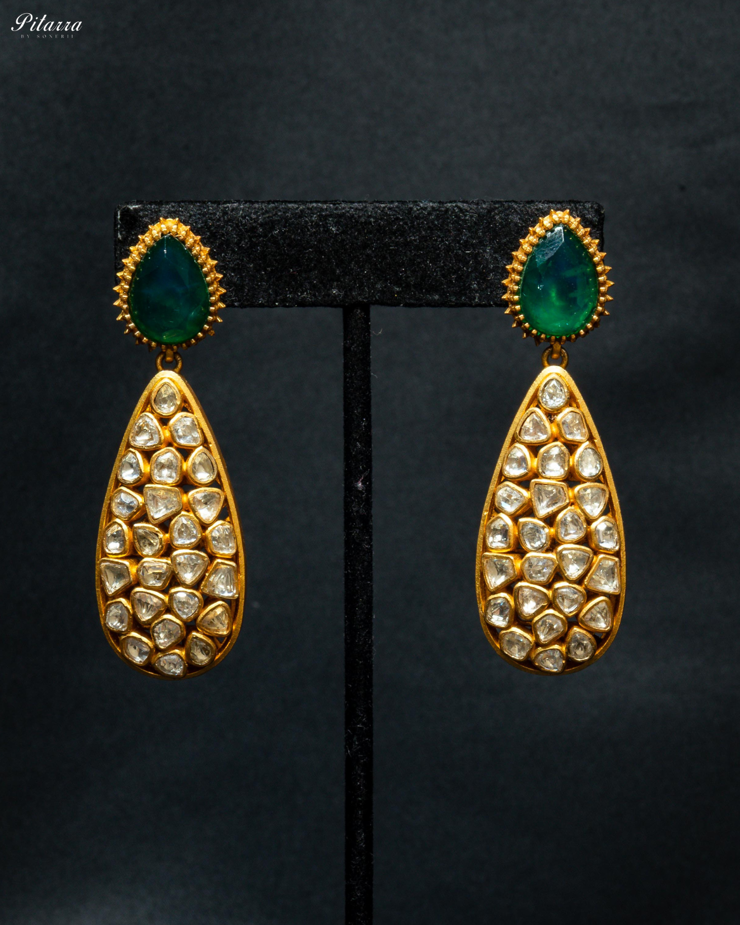 Emerald Stone Golden Pachi Kundan Necklace Set