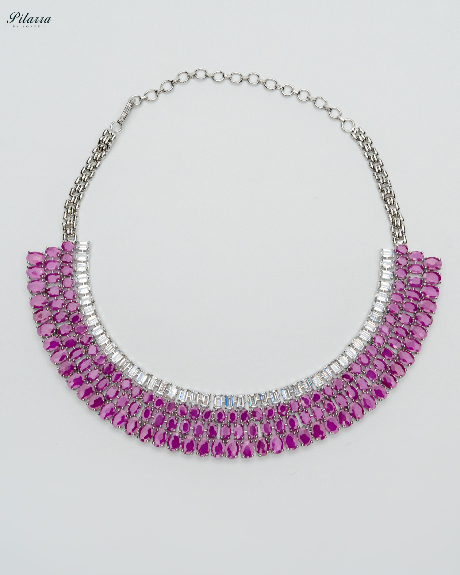 Pink Layer Silver CZ Necklace Set