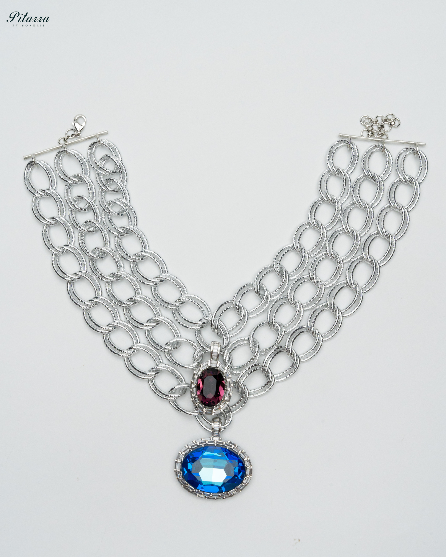 Blue Statement Pendant Silver Chain Choker