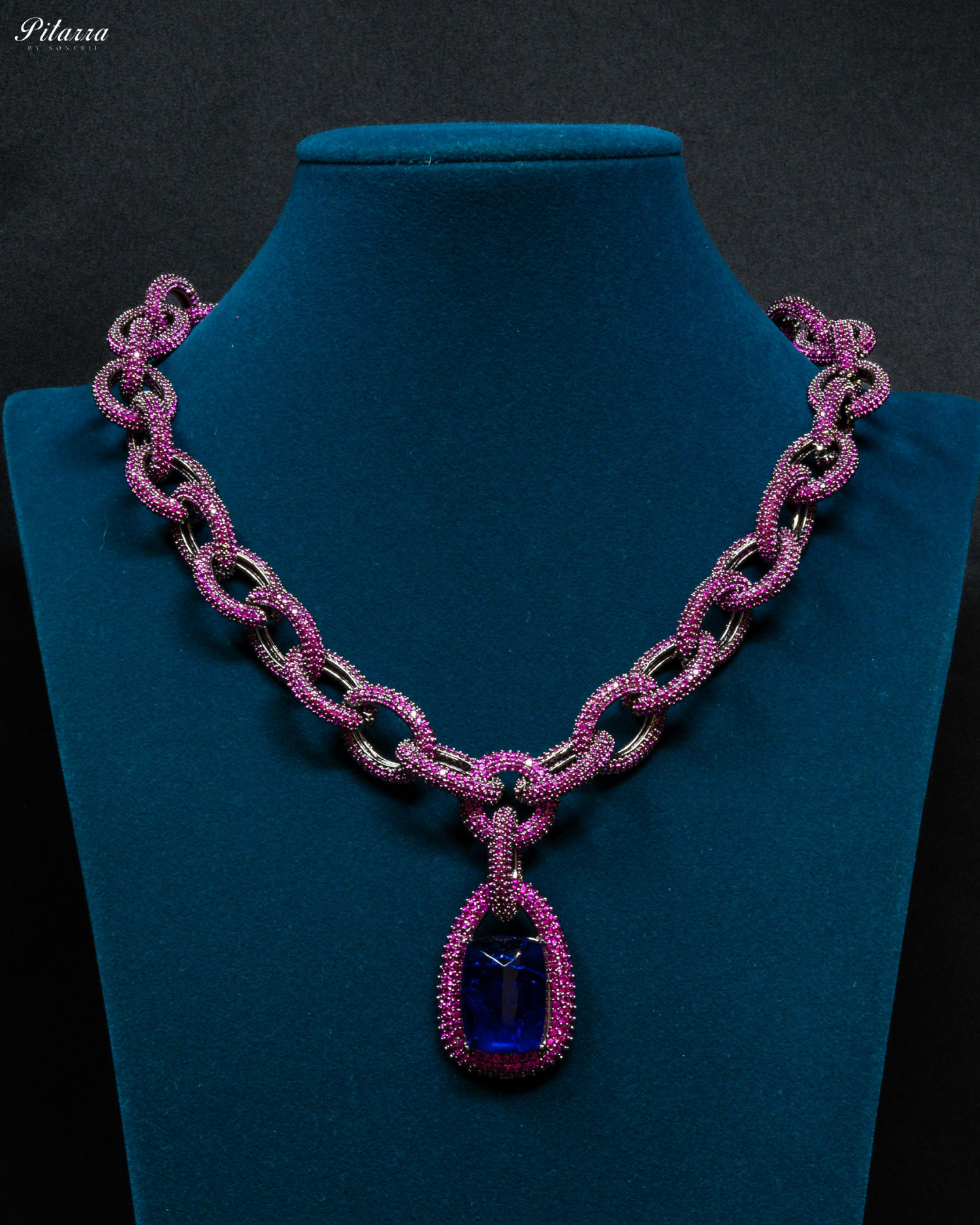 Blue Stone Pink Chain CZ Necklace Set
