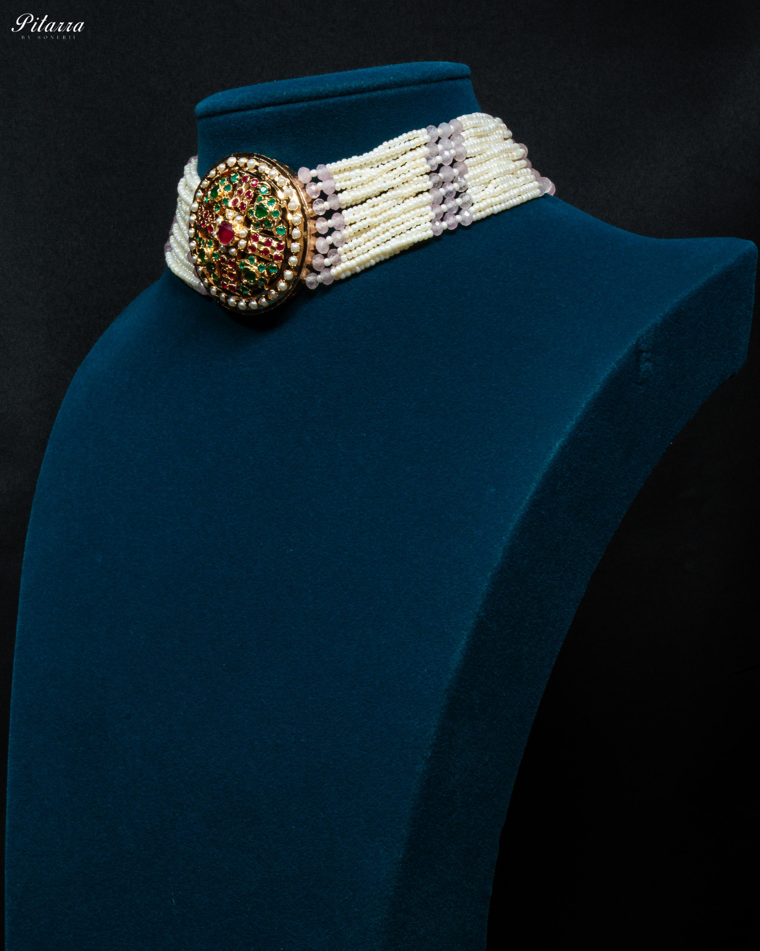 White Layered Stones Multicolor Pearl Punjabi Jadau Choker