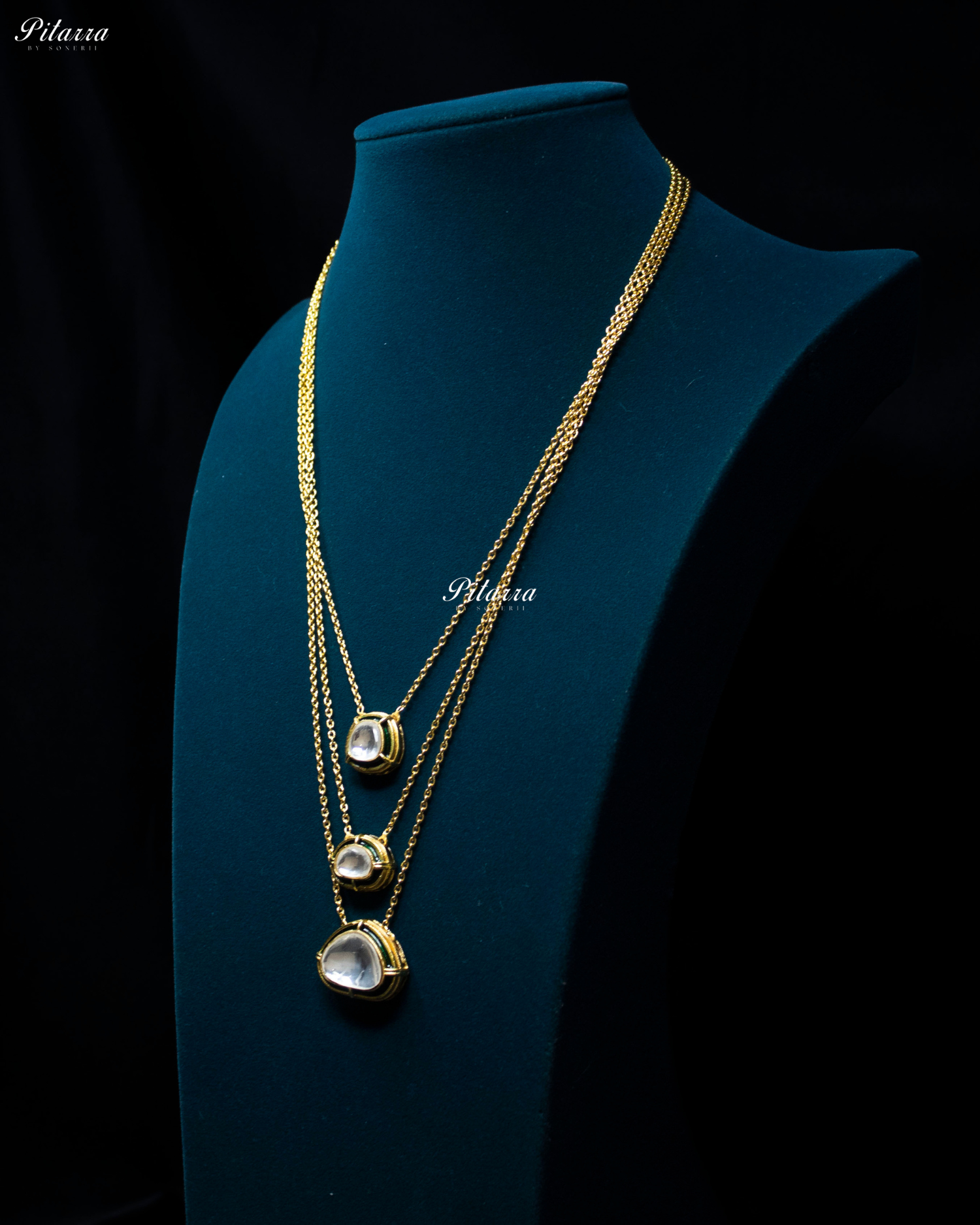 Three Layered Cascade Kundan Chain Necklace