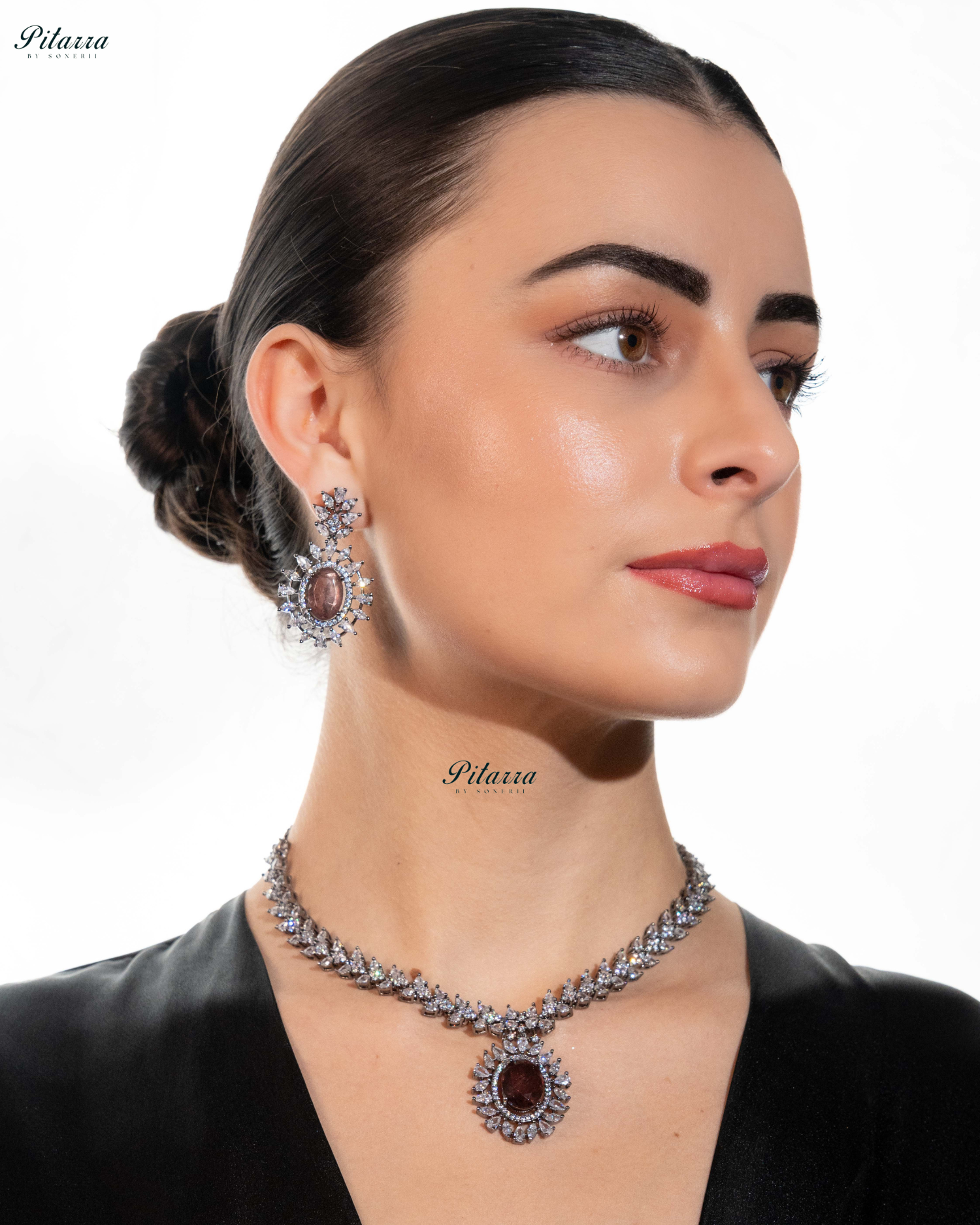 Brown Color Stones Dazzling Cubic Zirconia Necklace Set