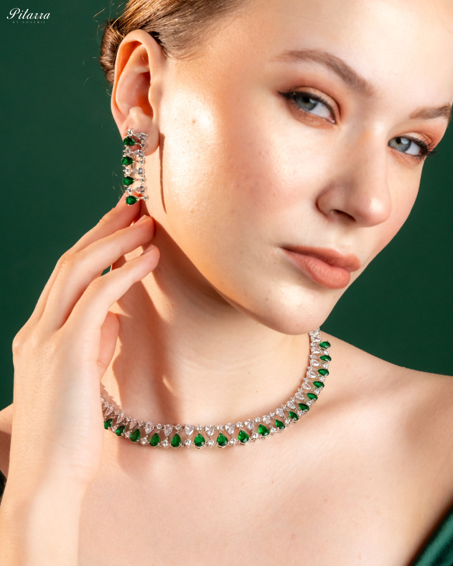 Green Drop CZ Necklace Set