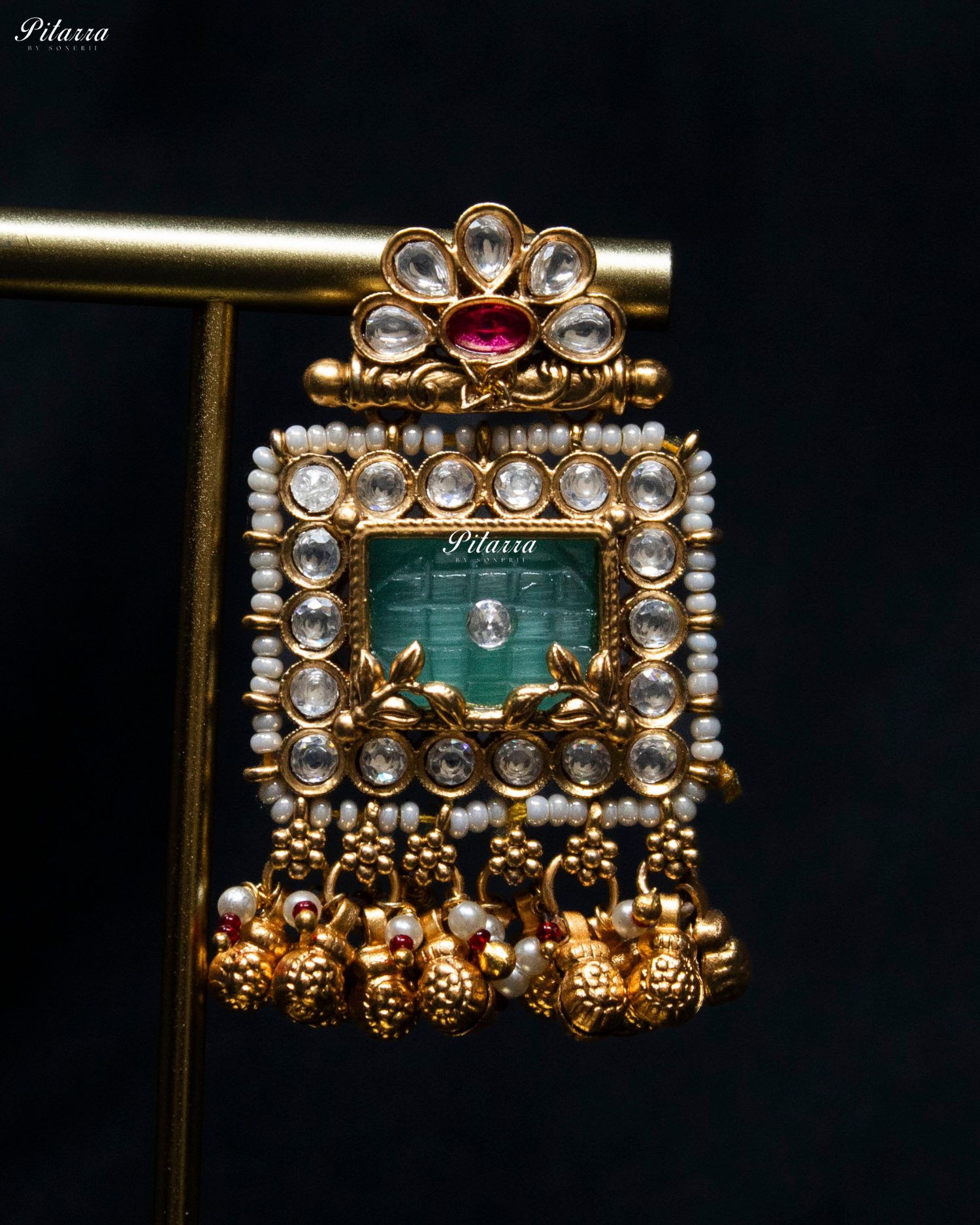 Emerald Stone Rajwad Kundan Choker Necklace Set