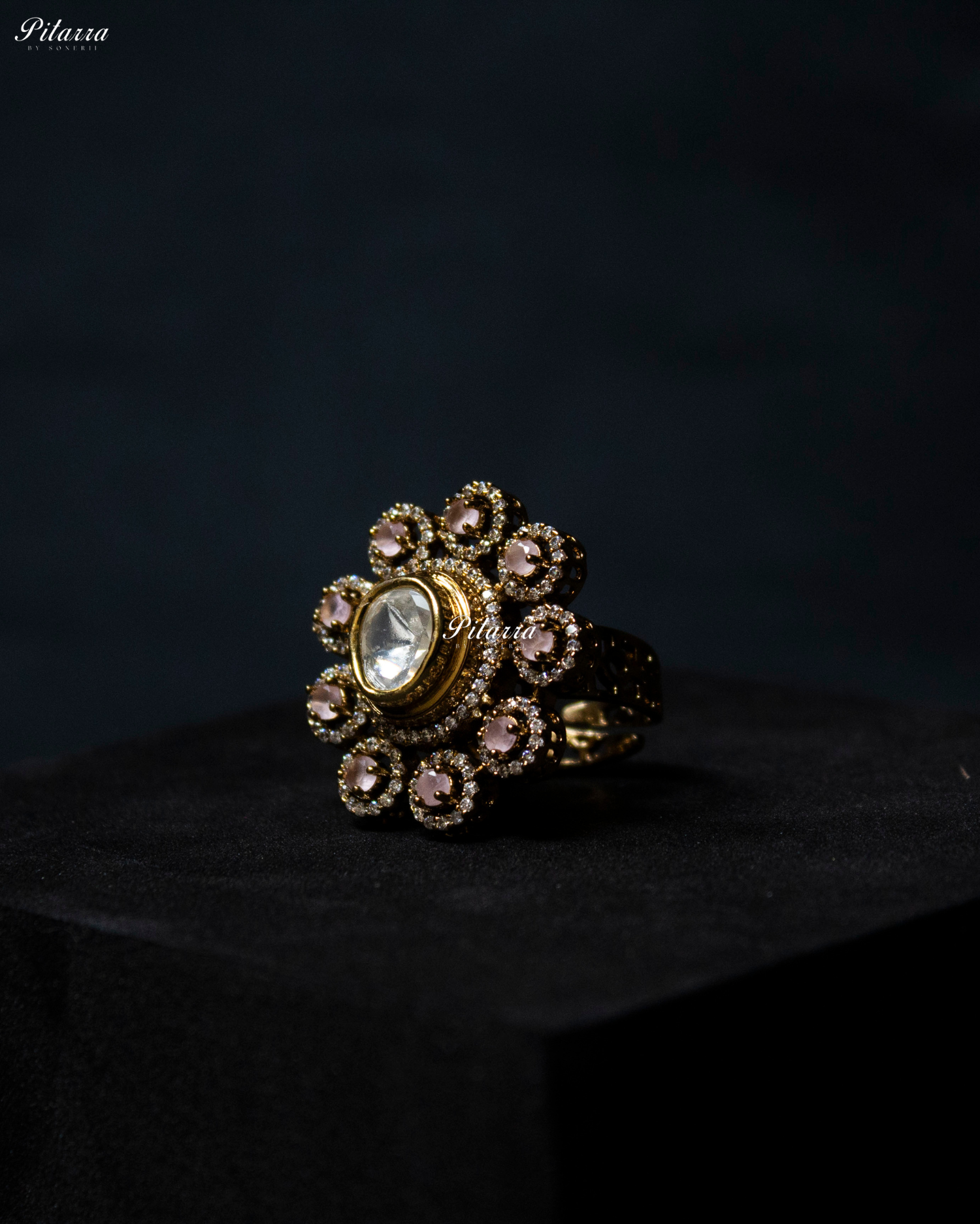 Pink Stone Gold Finish Moissanite Kundan Choker Set