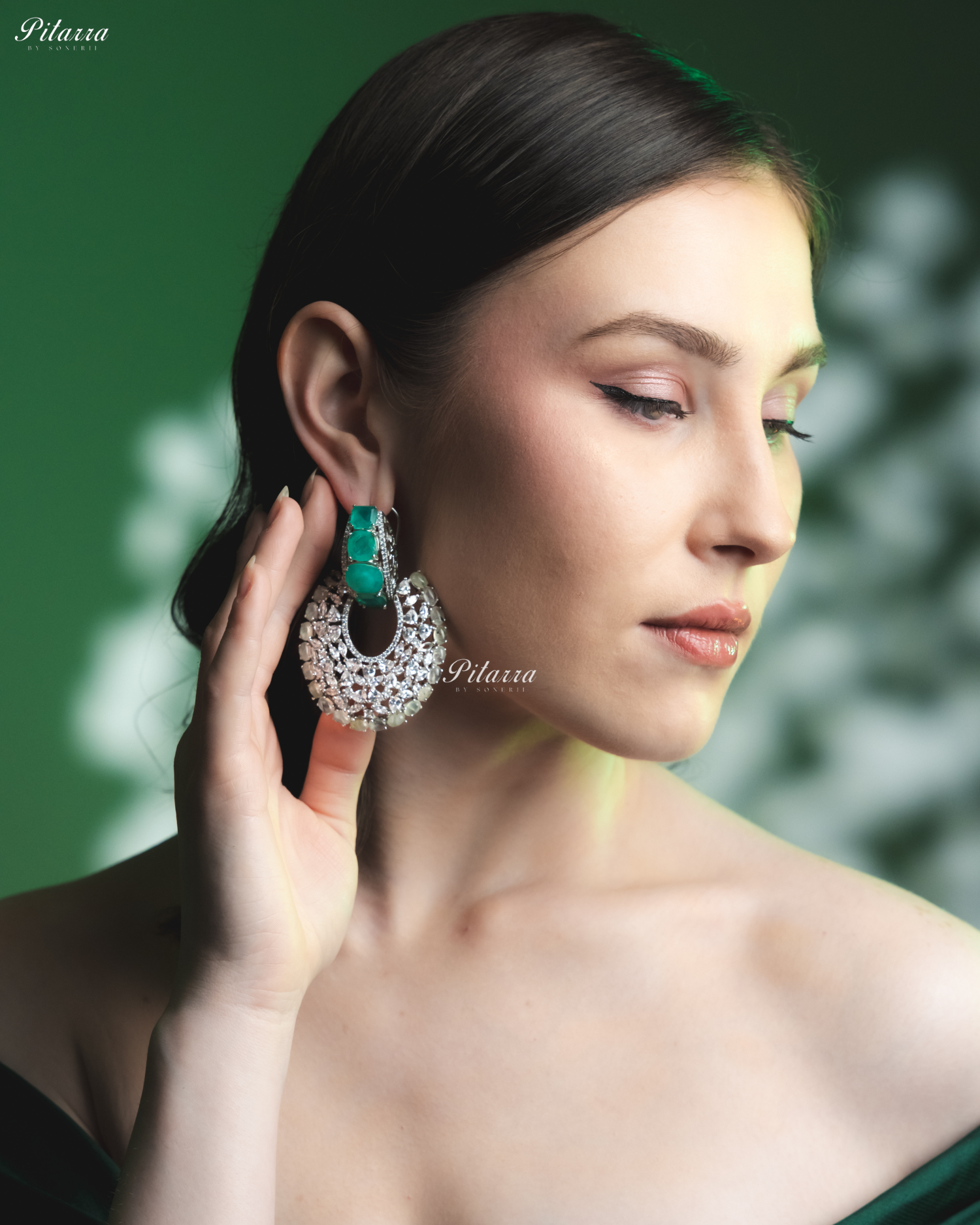 Green Stone White Layer Cubic Zirconia Dangler Earrings