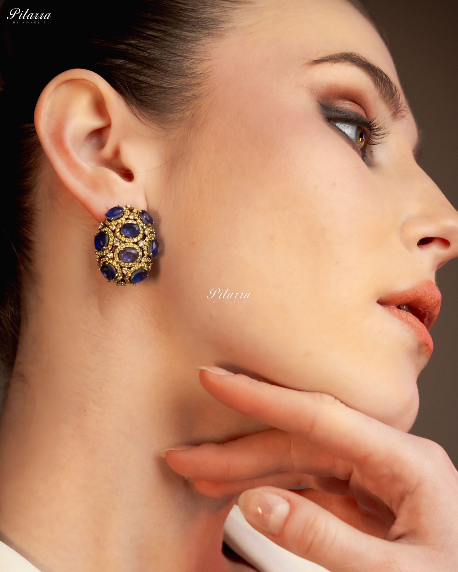 Purple Stone Golden Crystal Stud Earrings