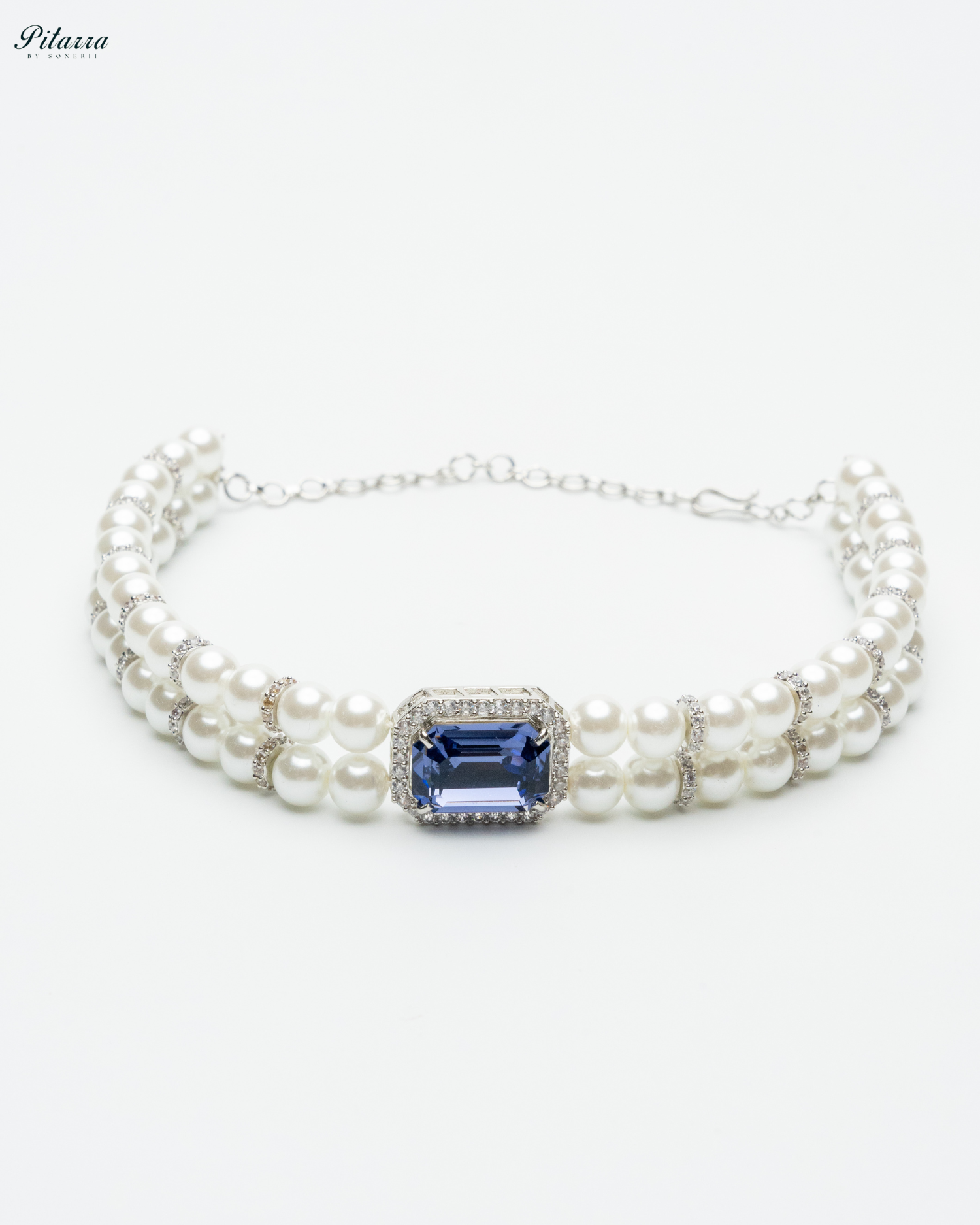 Blue Stone Two Layer Pearl Choker