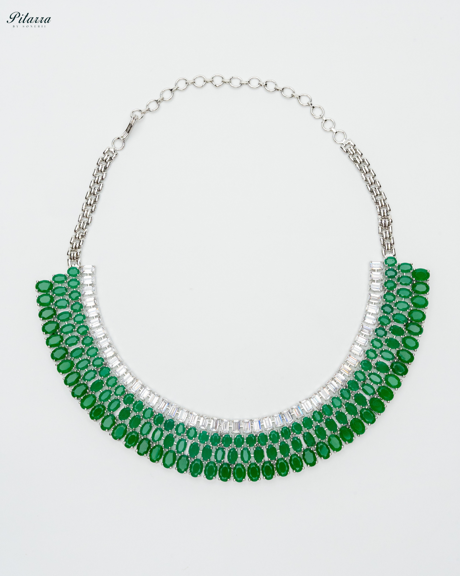 Emerald Green Silver CZ Necklace Set