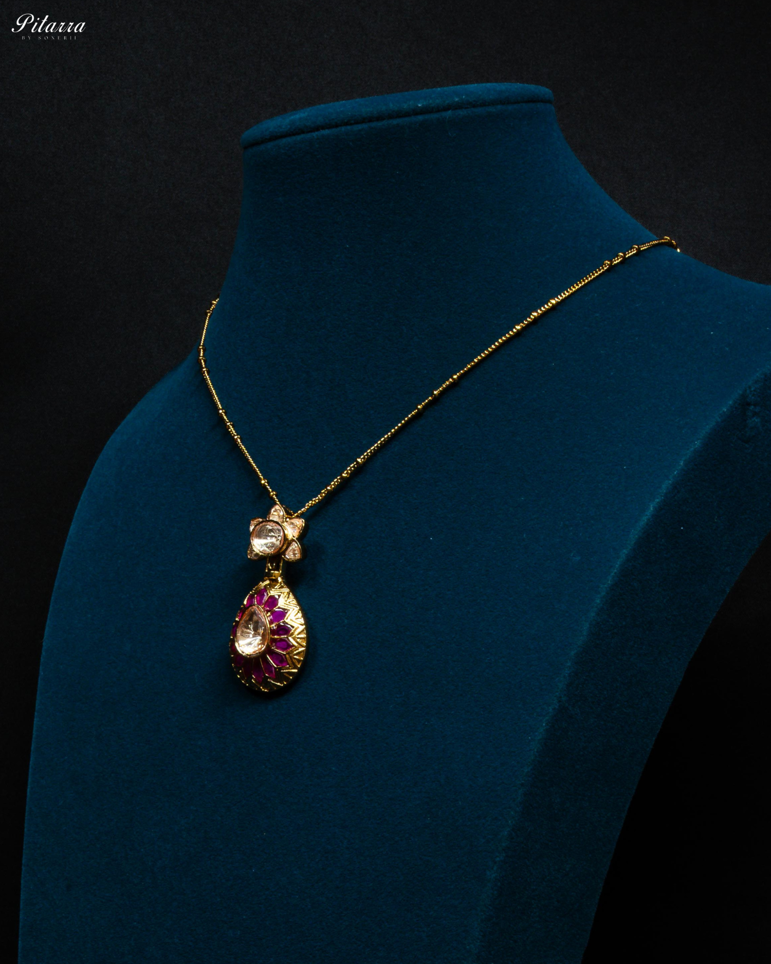 Pink Floral Polki Kundan Pendant Set