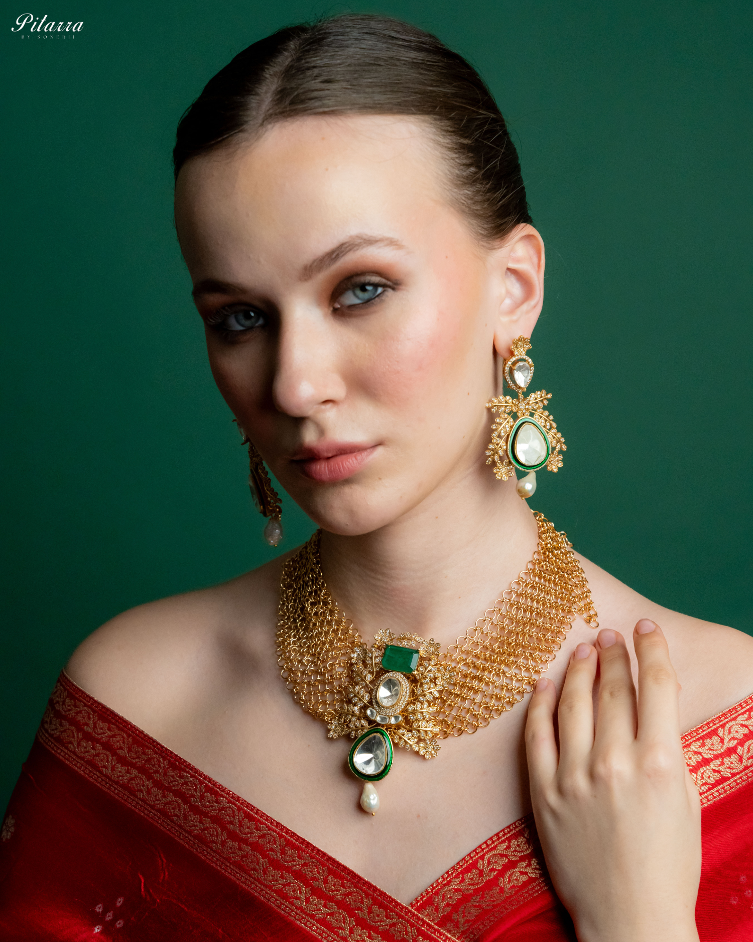 White Crystal Studed Kundan Necklace Set