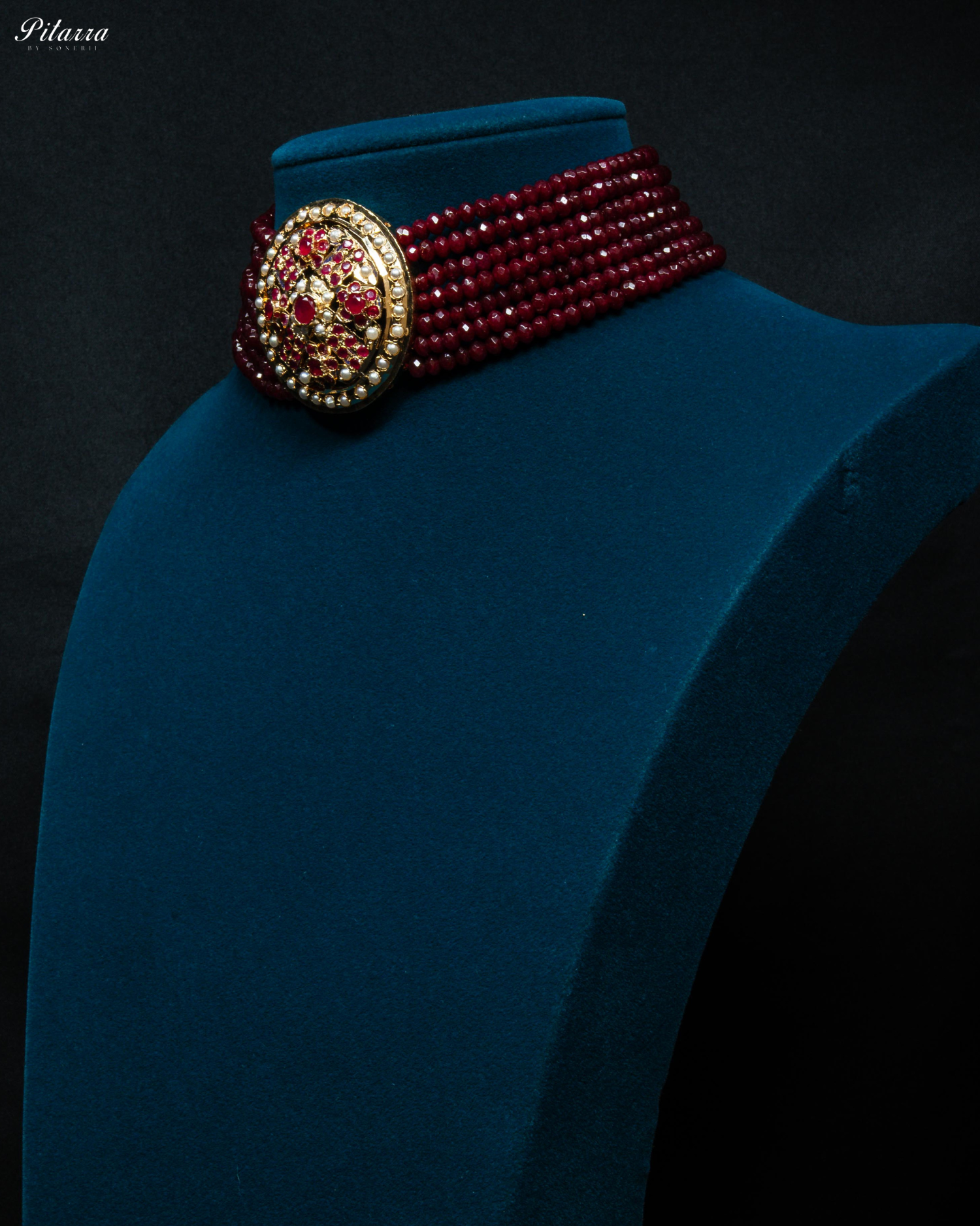 Red Layered Stones Red Pearl Punjabi Jadau Choker