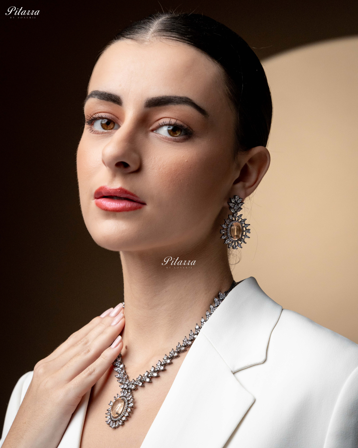 Peach Color Stones Dazzling Cubic Zirconia Necklace Set