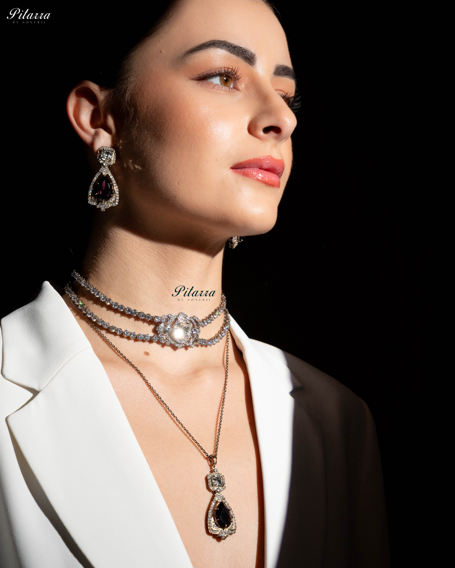 Amethyst Stone Layered Zircon Necklace Set