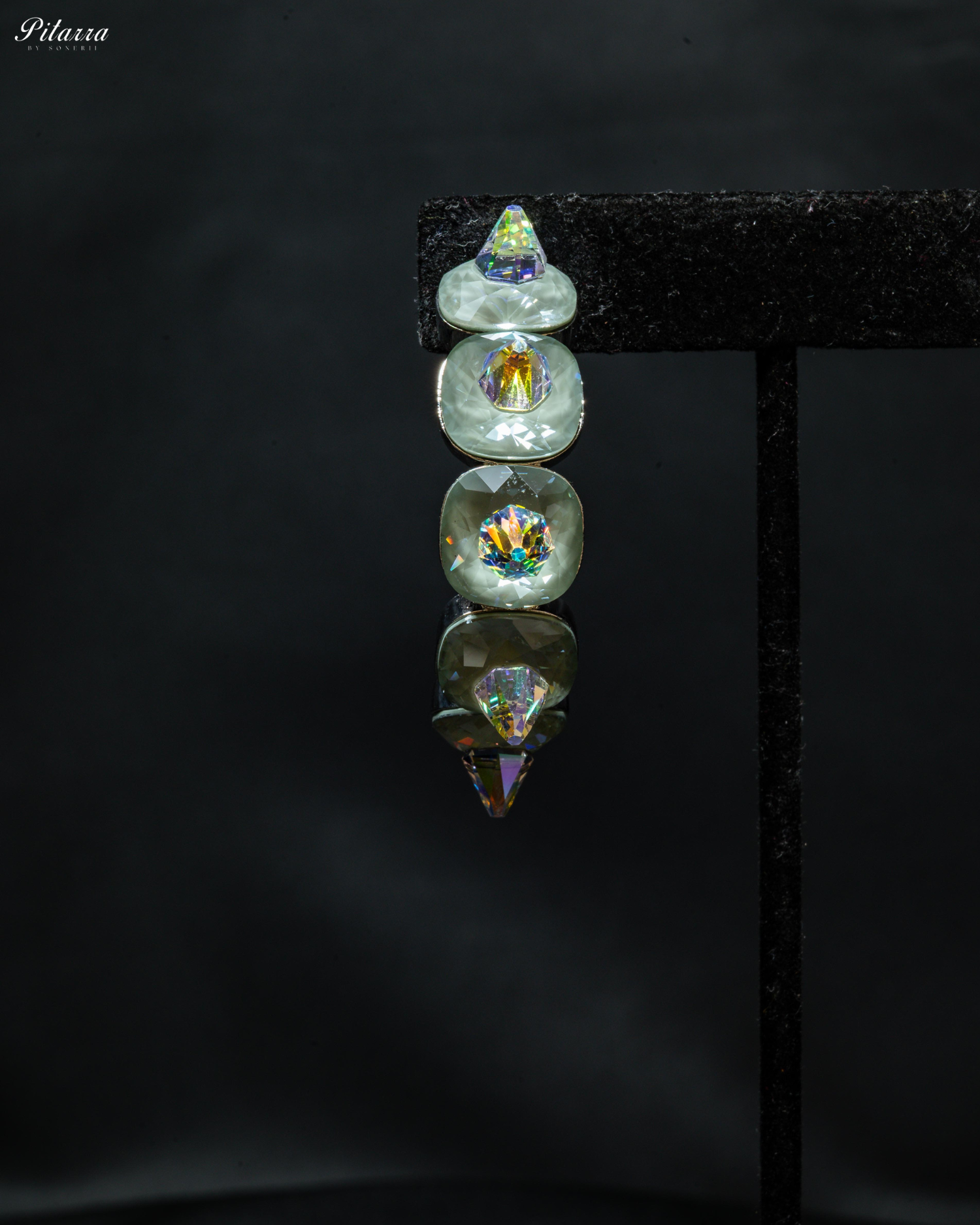 White Stone Pyramid Cut Crystal Dangle Earrings