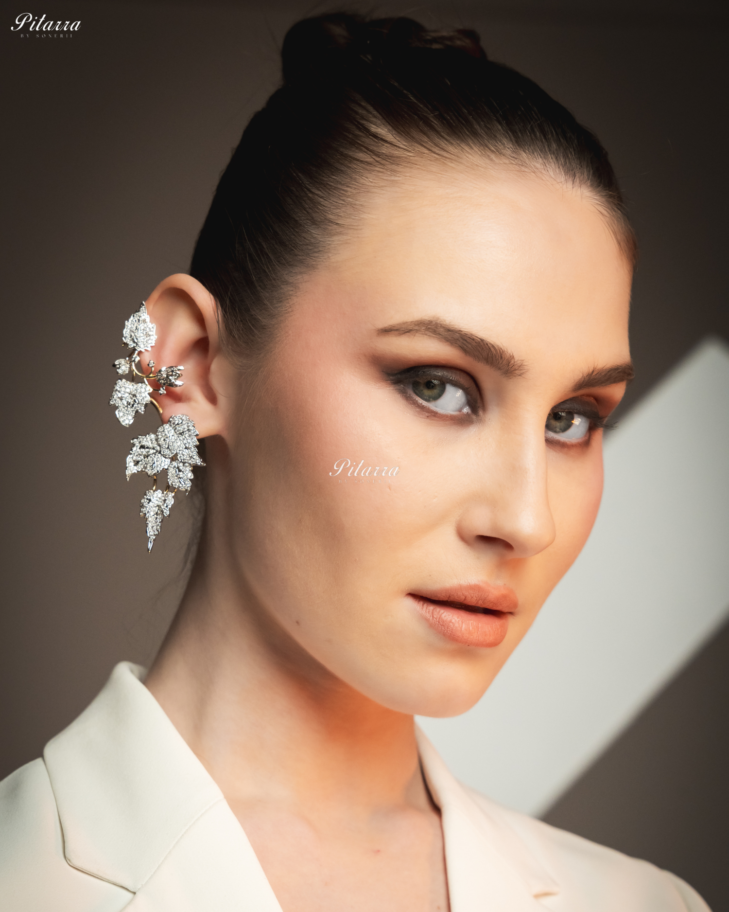 Silver - Golden Unique Leaf Shaped Crystal Earrings