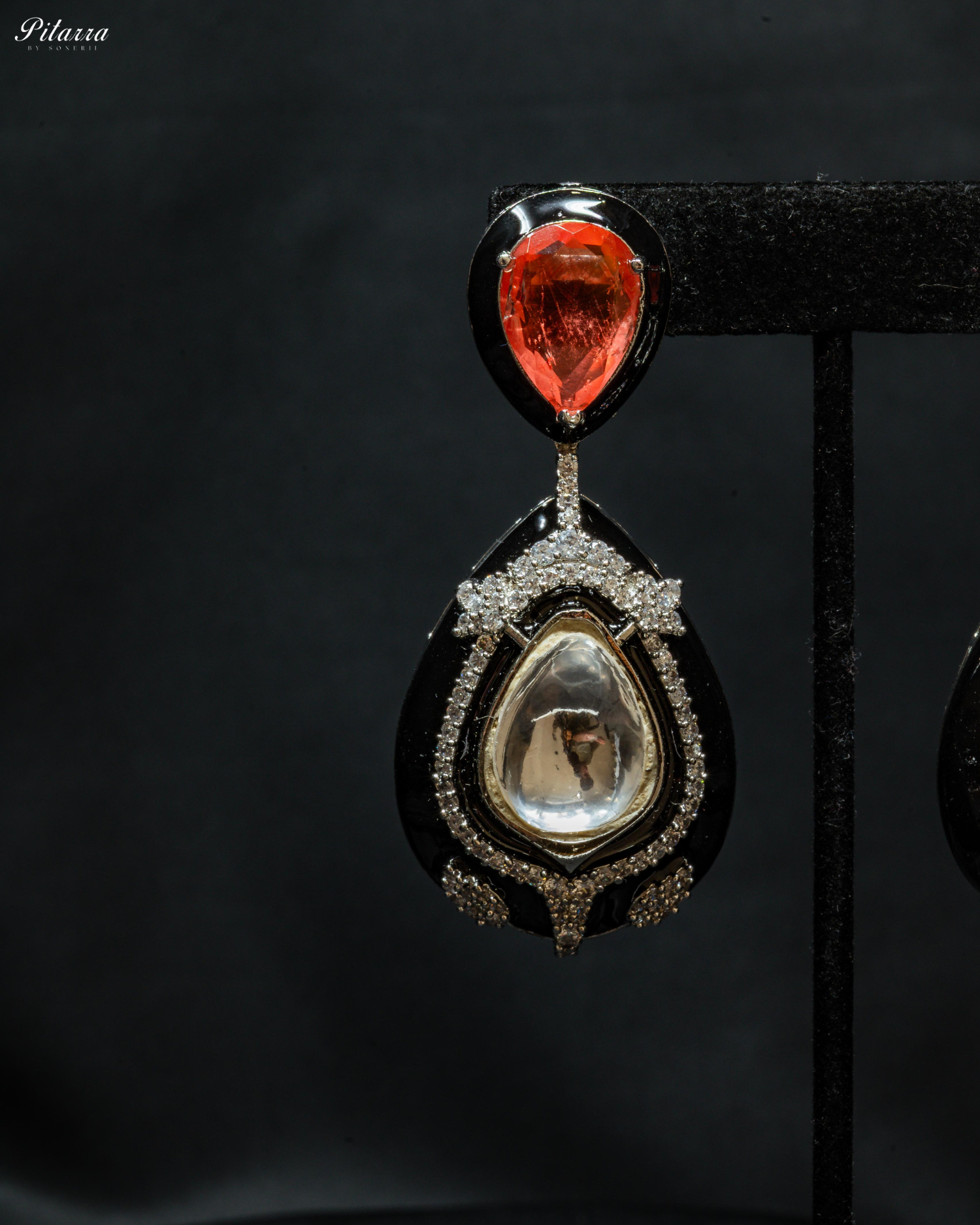 Red Stone Crystal Drop Dangler Earrings